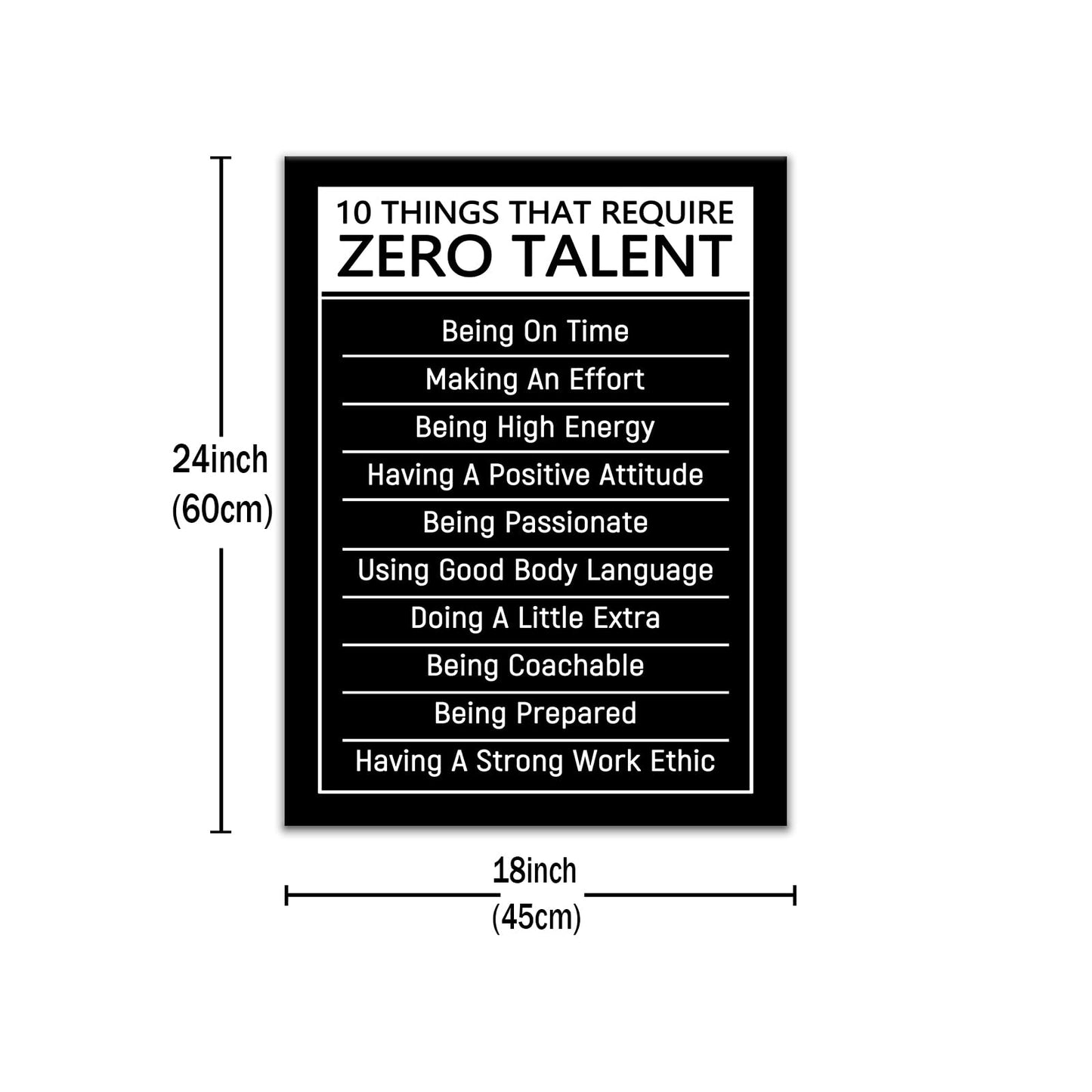 DINGFUN Inspirational Posters for Classroom 10 Things That Require Zero Talent Quote Canvas Wall Art Framed Growth Mindset Decor for School Teacher Office Student Guidance, 24x18 Inch