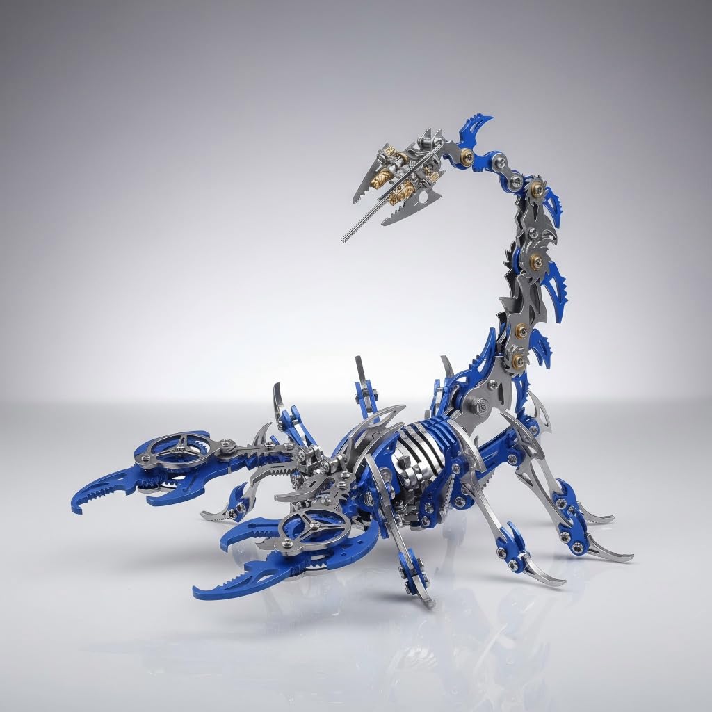 Scorpion 3D Metal Puzzles for Adults, 454PCS Stainless Steel DIY Mechanical Metal Model Kits, No Glue Assembly with Movable Joints, Challenging Metal Building Kit Desk Decor Gift (Blue)