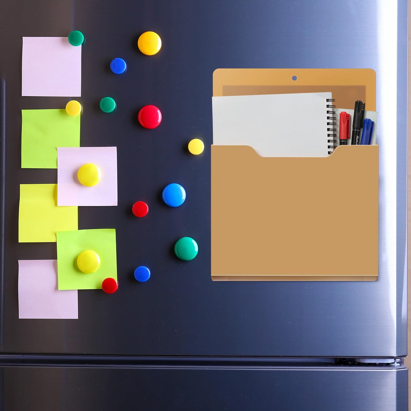 Fuutreo 6 Pcs Magnetic Wall File Organizer Magnetic Wall File Holder Refrigerator Magazine Holder for Mail Letters Paper(Mocha Mousse Color,Vertical-large)