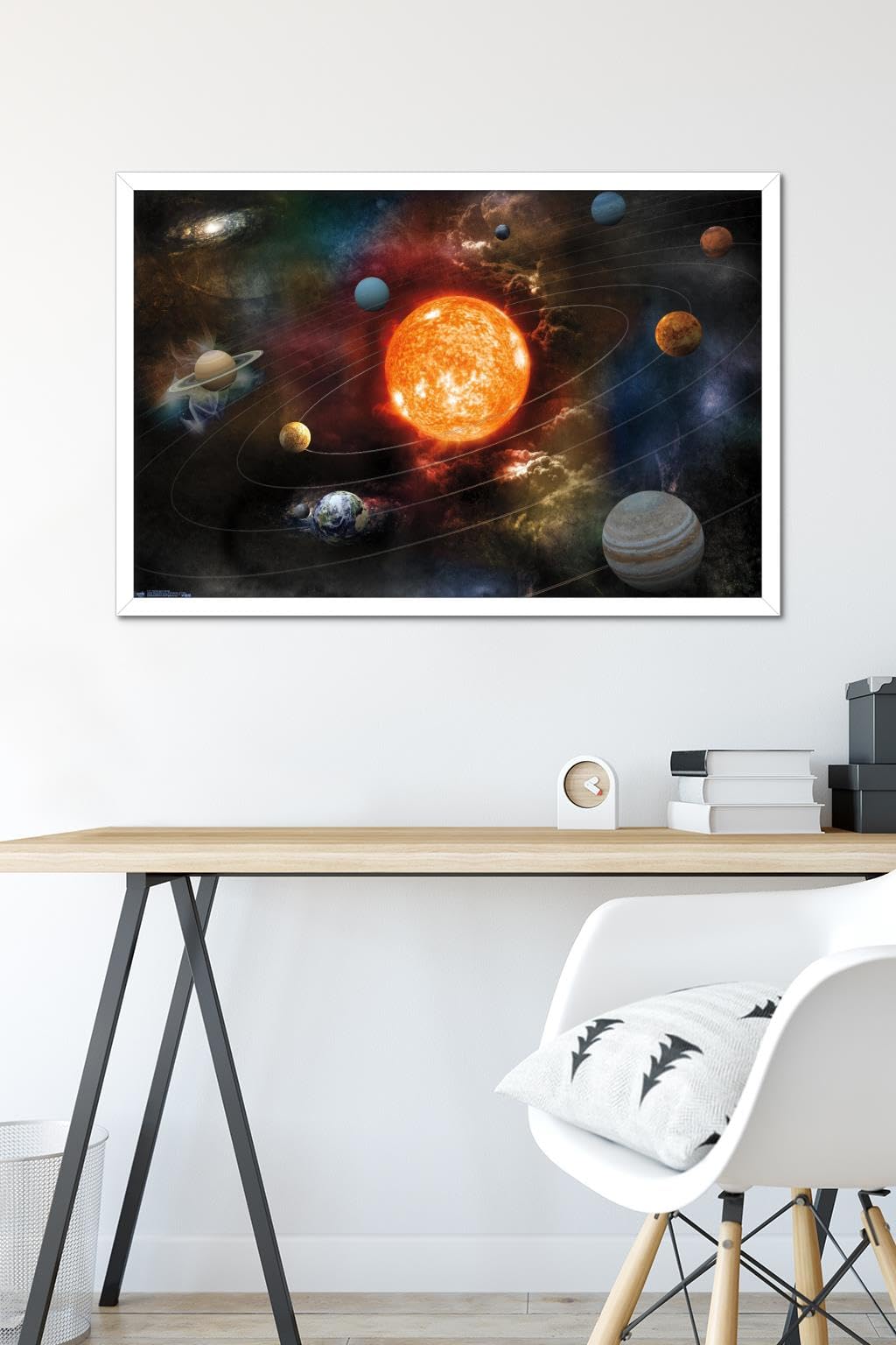 Orbiting Solar System Wall Poster, 34L" x 22.4W", White Framed Version