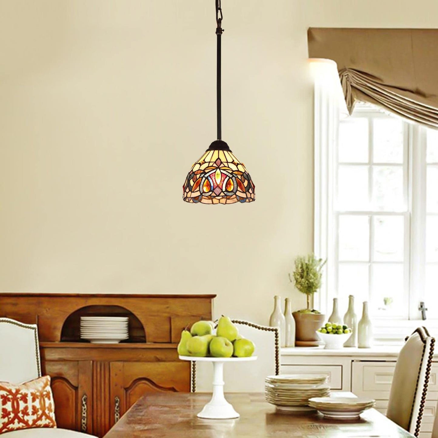 Chloe Lighting Mini Pendant - Tiffany-Style Dark Bronze, Glass, 8in Wide, Multicolor, Model CH3T353BV08-DP1