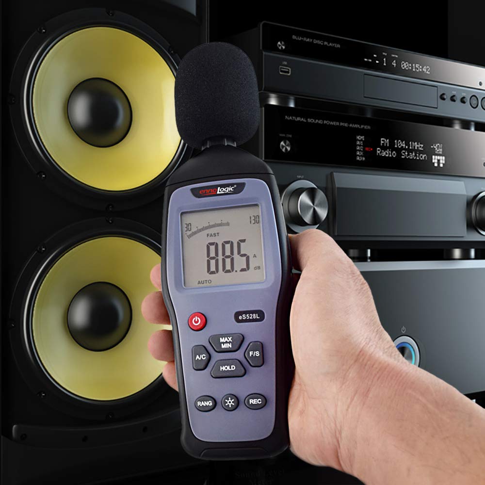 eS528L Decibel Meter and Recorder by ennoLogic – Digital Sound Level Meter and Noise Logger – Max/Min/Hold, 30-130 dBA Range, Updated Software