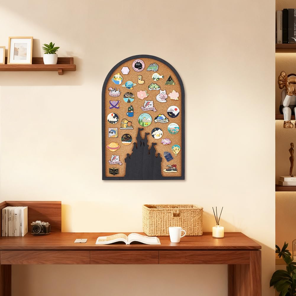 BENECREAT 15x10 Inch Castle Pin Board Corkboard, Arch Design Brooch Display, Wall Mountable Bulletin Board for Office Home Decor