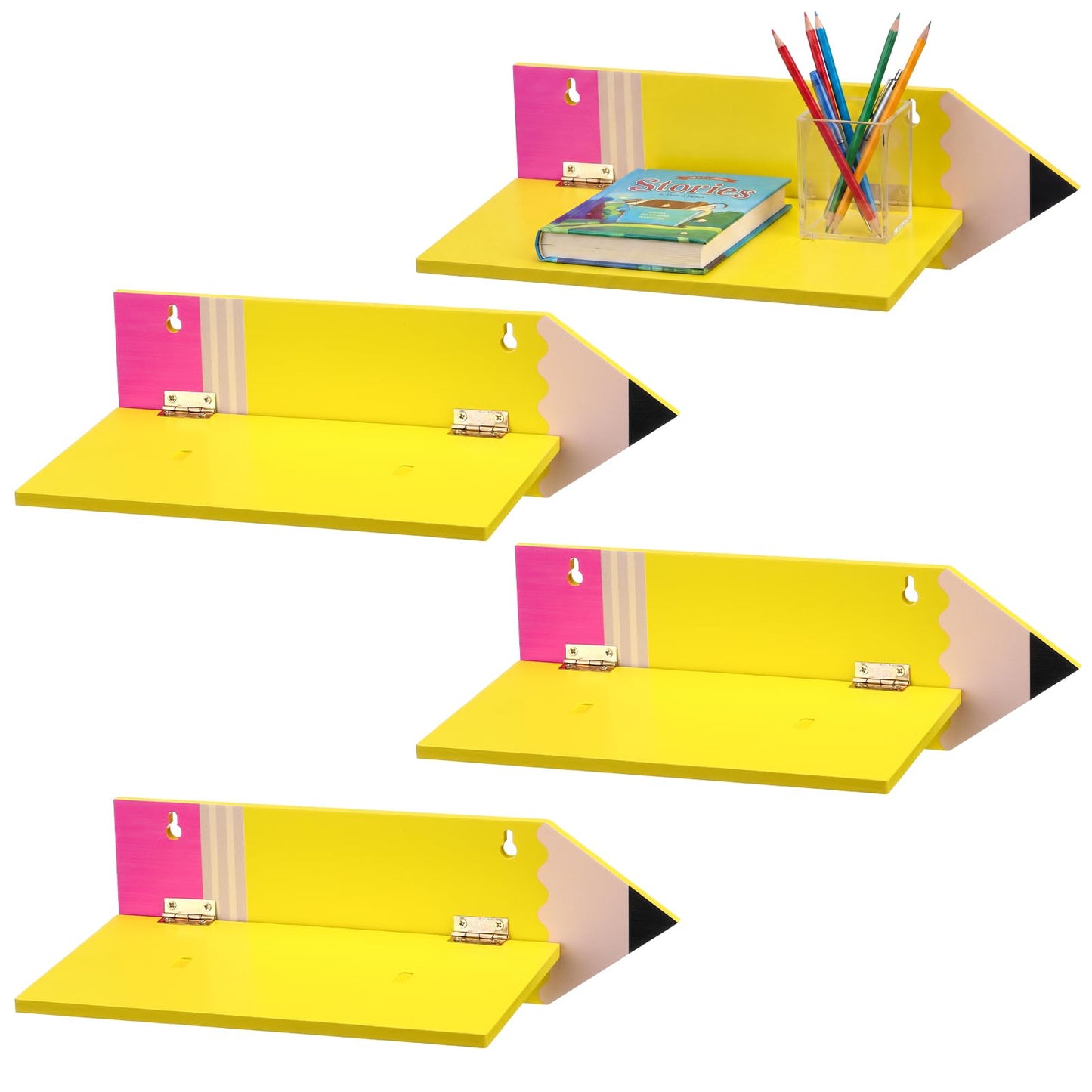 Fumete 3 Pcs Back to School Pencil Shaped Wall Shelves 9.8 x 4.7 x 3.5 Inches Wooden Pencil Theme Floating Shelf for Classroom Wall Bookshelf Organizer for Back to School Supplies Classroom Decor