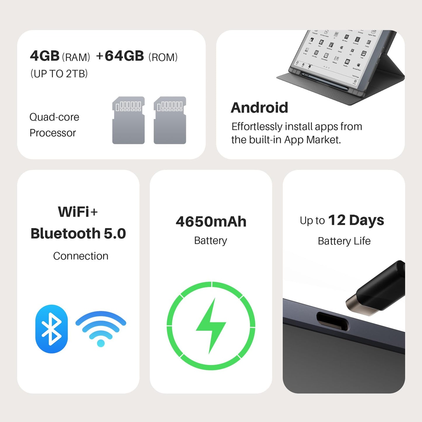 Huion Ink EB1011 E Ink Tablet 10.3" Digital Notebook with Dual Front Light Full- Laminated Anti-Glare Glass Battery-Free Pen 8192 Pressure Handwritten-to-Text for Reading, Writing & Note-Taking