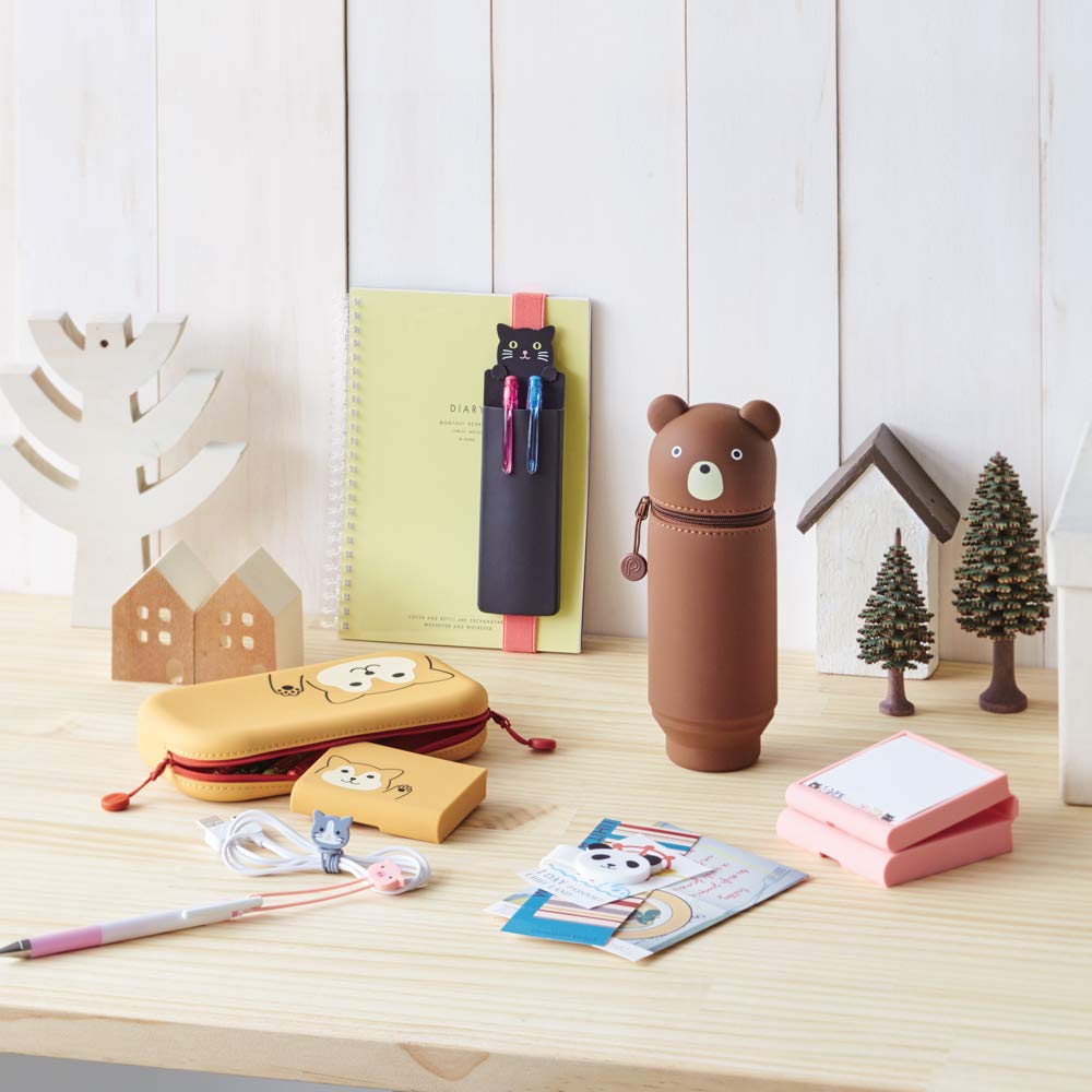 LIHIT LAB Kawaii Japanese Dog Large Stand Up Pencil Case For School Office College, Cute School Supplies, Animal Pen Holder Pencil Pouch Holder Girls, Artist, Boston Terrier (A7714-8)