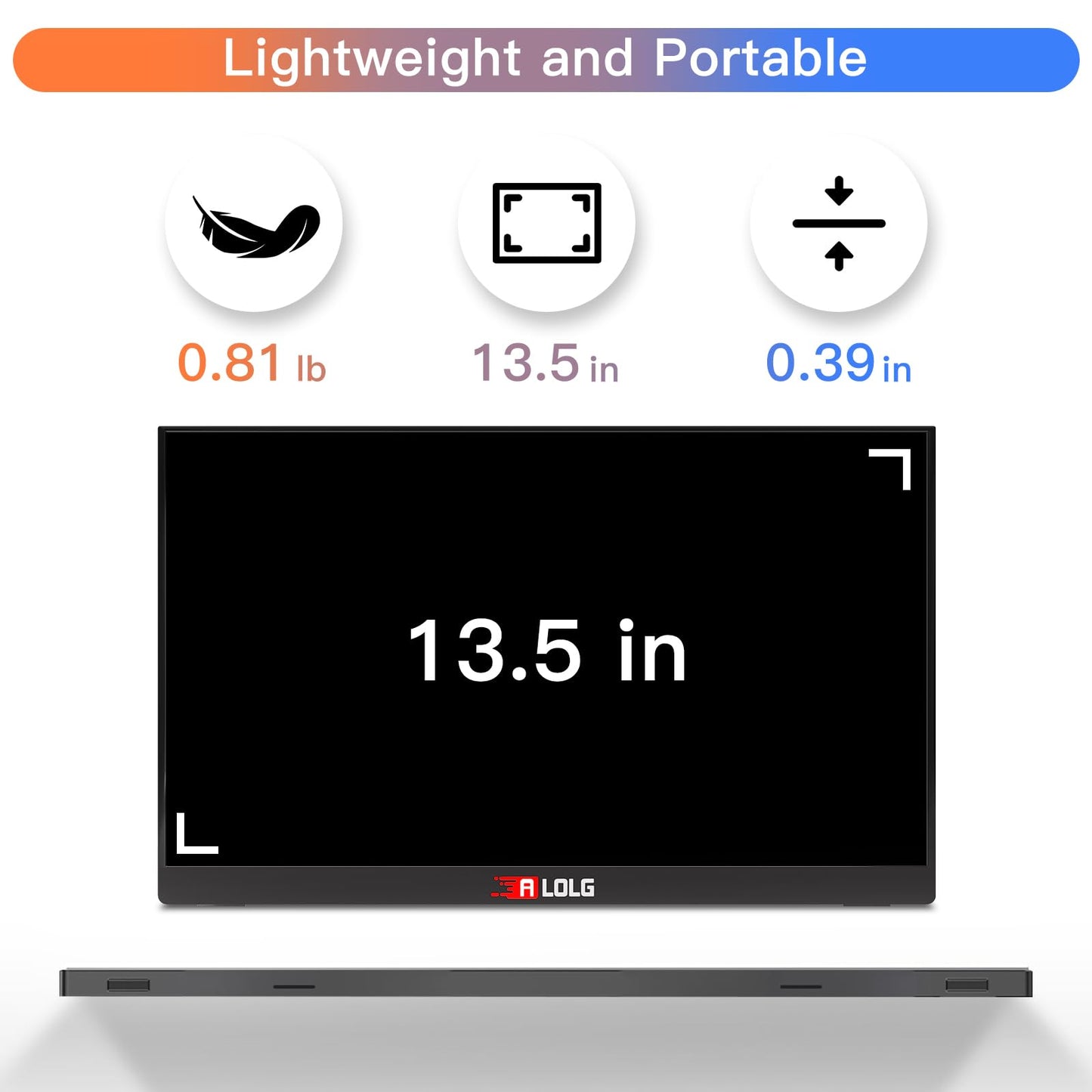 13.5''Portable Monitor for latop ,2K FHD 60HZ Laptop Monitor Screen,USB-C and HDMI Inputs, Ultra-Slim IPS Panel with HDR and Premium Smart Cover & Speakers for Laptop,PC,Phone,PS4/5,Switch,Mac,Xbox