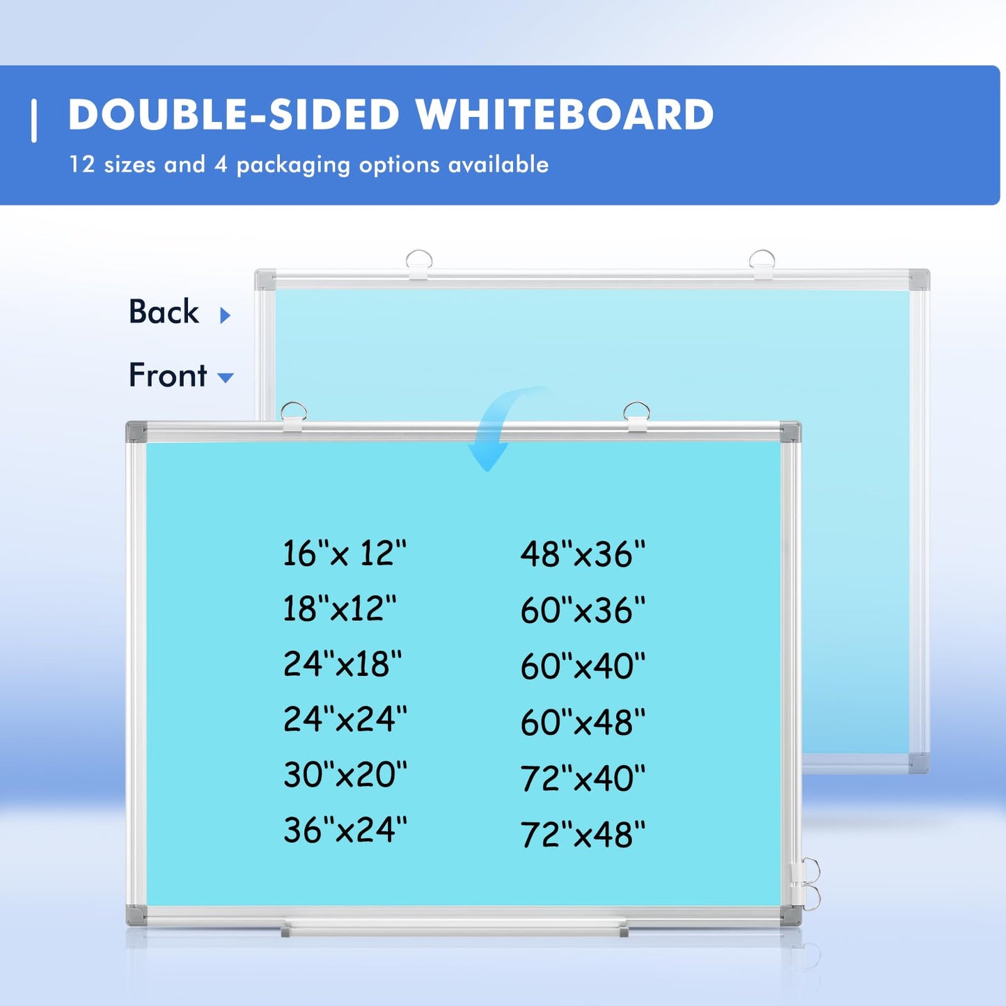 WALGLASS Magnetic Whiteboard 24"x18" Dry Erase White Board for Walls with Pen Tray, Aluminium Frame and Dry-Wipe Writing Surface for School, Home, and Office (Blue)