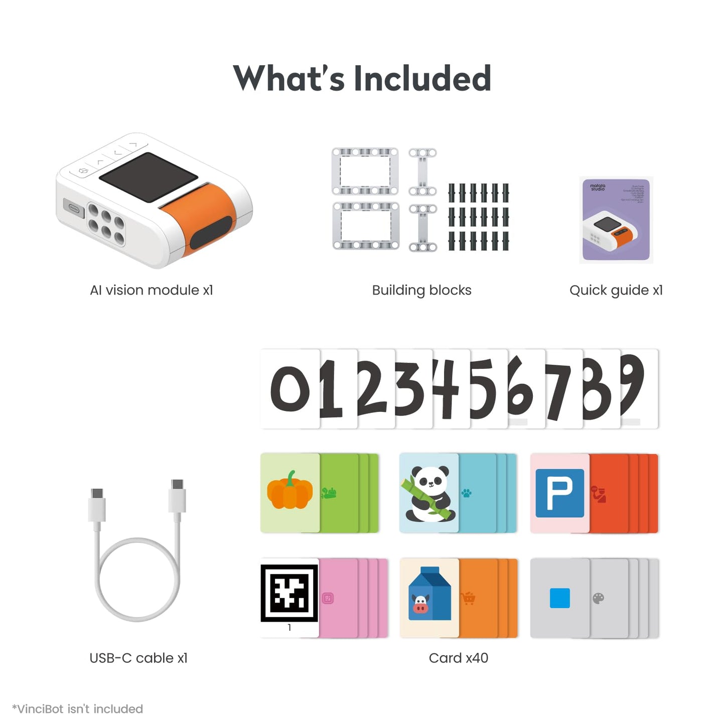 MatataStudio AI Vision Kit for VinciBot with a 180° Flip Camera, Programmable Screen and Modular Structure Can Add 7 Visual Functions, for Beginners and Advanced Learners of AI from 8-12