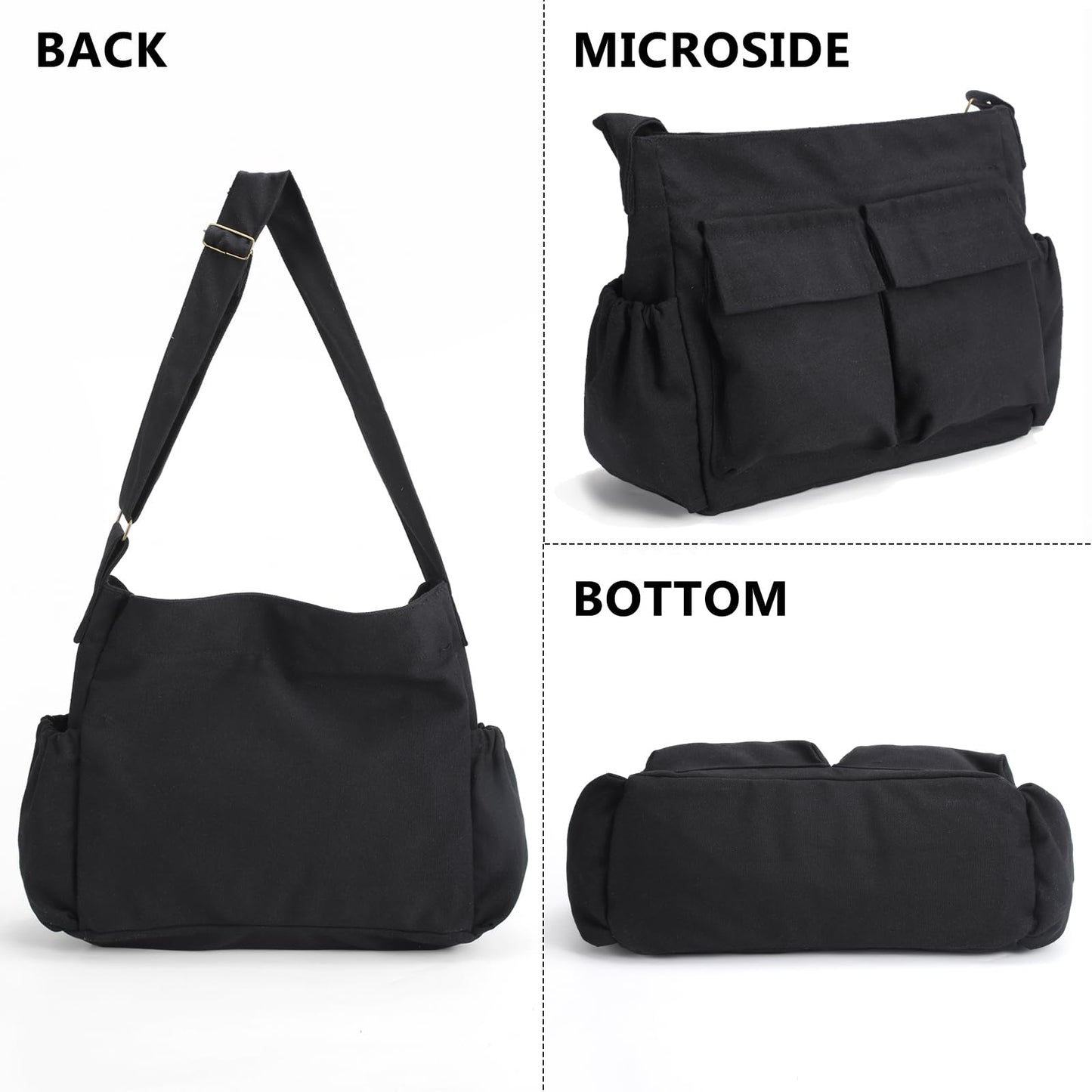 VODIU Canvas Messenger Bag Large Hobo Crossbody Bags for Women,Men, Shoulder Tote Handbags with Laptop Pocket Black