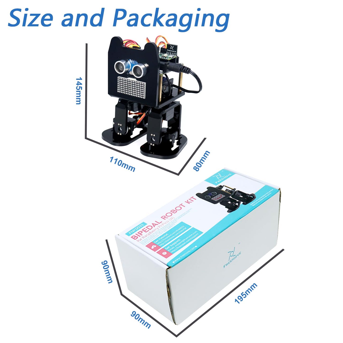 Freenove Bipedal Robot Kit for Raspberry Pi Pico (Included) (Compatible with Arduino IDE), LED Matrix Expressions, Obstacle Avoidance, Colorful Lights, Buzzer, Speaker, App