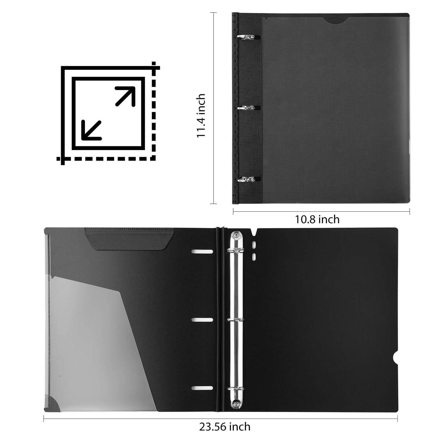 WOT I 1 Inch Telescoping 3 Ring Binder 4 Pack, Expandable Flexible Binder with Customizable Front Cover & Clear Catalog Pocket, Holds 225 Sheets, School Office Supplies, Black