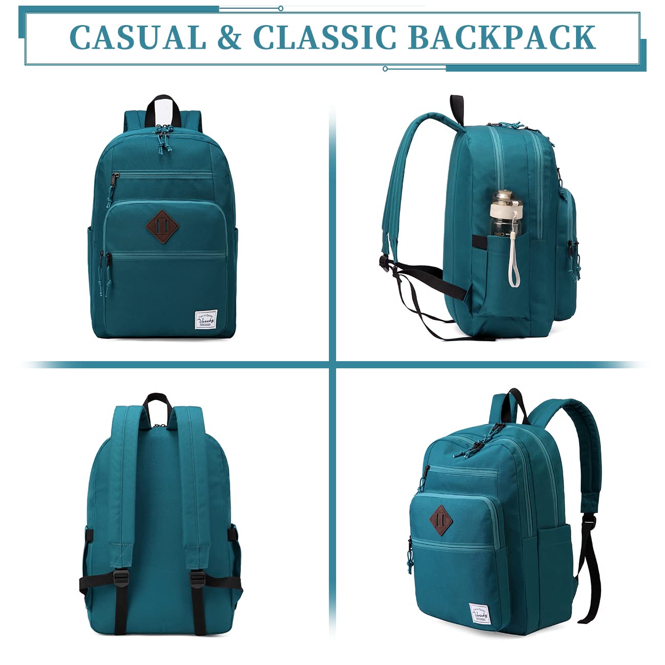 VASCHY School Backpack, Unisex Large Bookbag Schoolbag Casual Daypack for High School/College/Teens/Travel/Work for Men Women