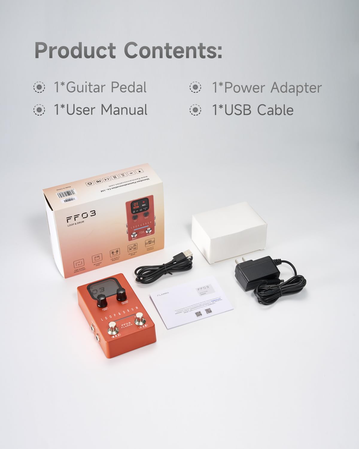 FLAMMA FF03 Looper Pedal Drum Machine, Drum Looper Guitar Pedal with LED Indicators, 160 Min Recording, 121 Drum Grooves, 40 Loop Slots, Undo/Redo, Fade Out, Sync Mode, USB & Headphone Out