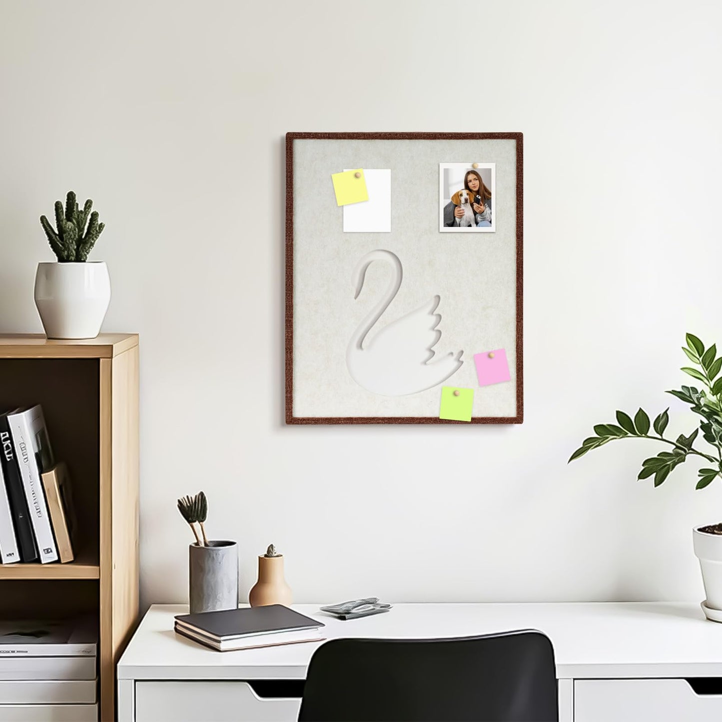 DOLLAR BOSS Felt Framed Cork Board 14.5'' x11.8'' Bulletin Boards for Walls, Decorative Pin Board for Office Home Decor for Kids Hallway Bedroom Dining Living Room, Swan