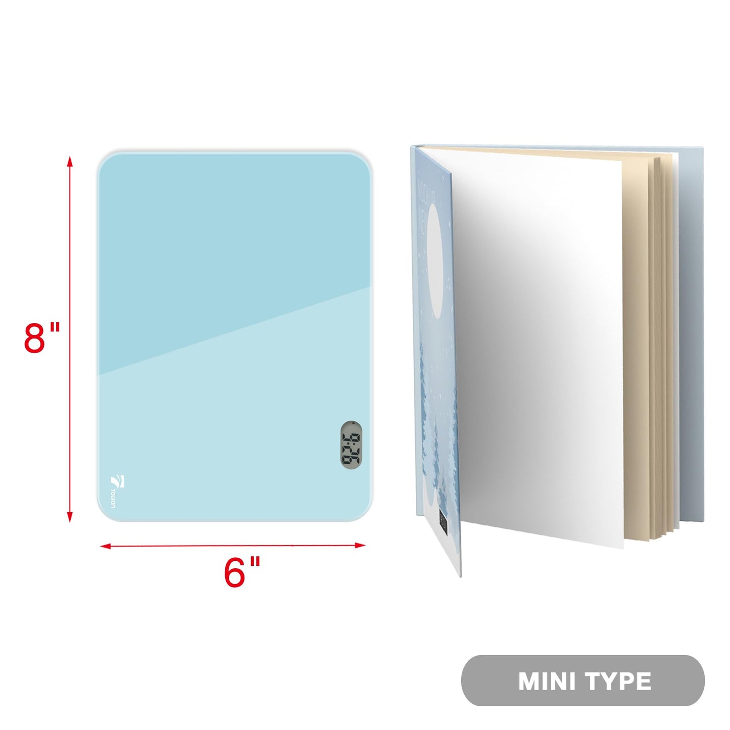 Small Glass Desk Whiteboard Dry-Erase Board with Clock, Small Travel Clock Keychain with Desk Notepad, Time Table Whiteboard for Desk Digital LED Light Display, 8x6 in with Accessories, Aqua Blue
