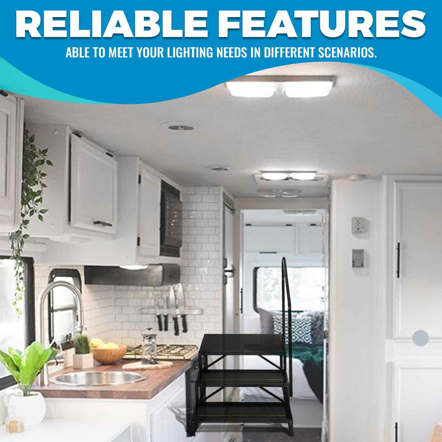 KUAFU RV Ceiling Lights 12V LED Double Dome Interior Lighting, 5 Pack, Clear Lens, Model GO-3265, Plastic Material