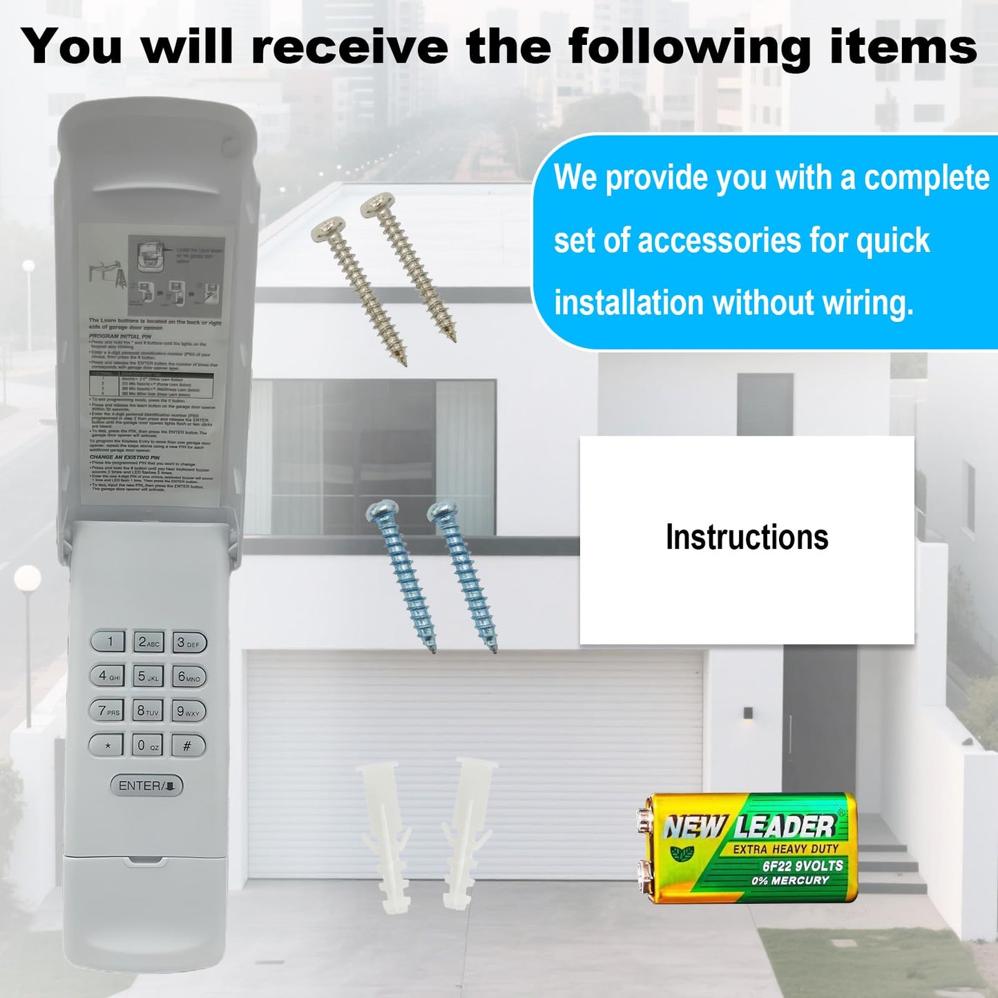 XDTKML Garage Door Opener Keypad Compatible with Liftmaster Chamberlain Craftsman Garage Door Opener with Produced Since 1993 Purple,Red,Orange,Green,Yellow Learn Button 315/390 MHZ - White
