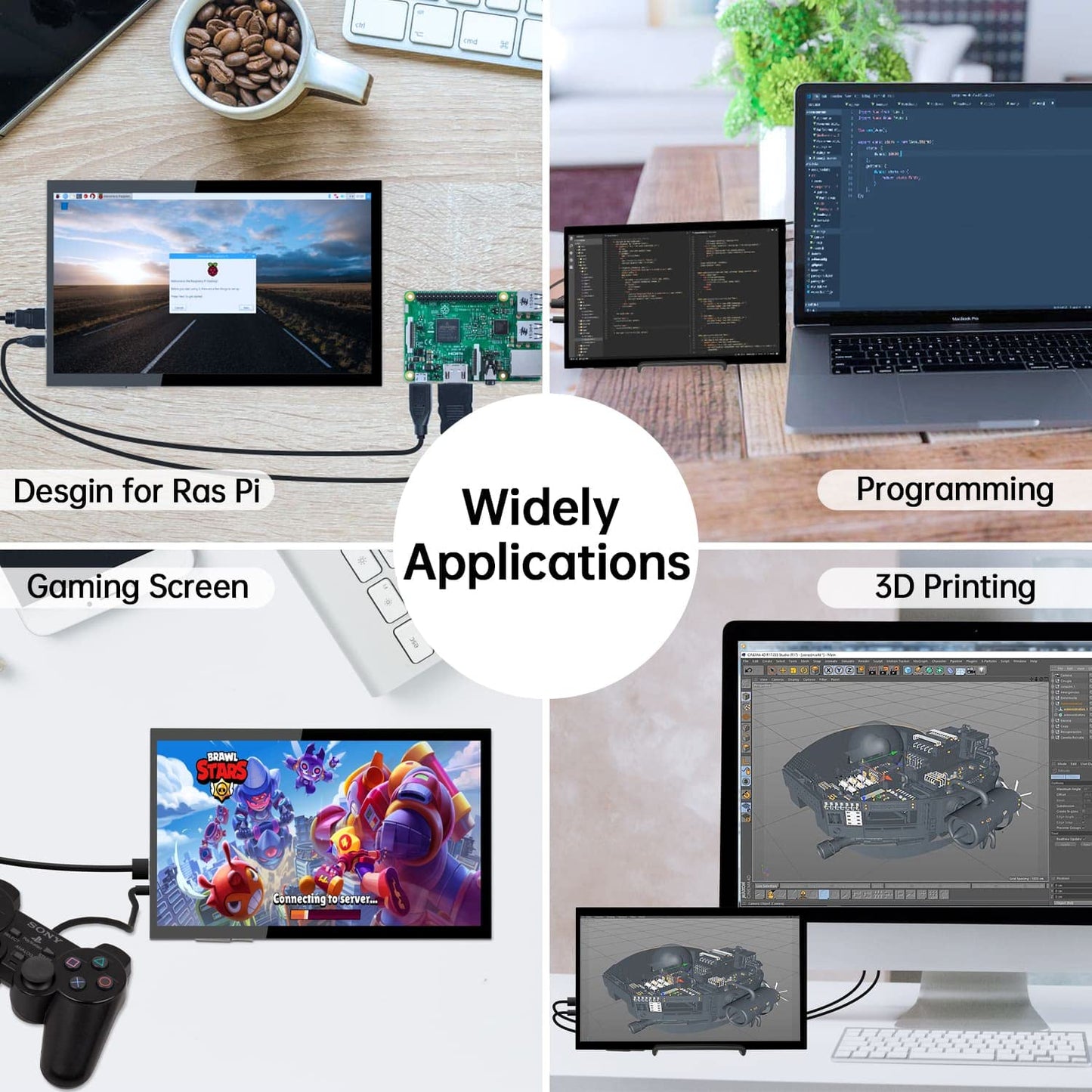 HAMTYSAN Raspberry Pi Screen, 10.1 Inch Touchscreen Monitor 1024x600 Small HDMI Monitor w/Stand, IPS LCD Screen Display for Raspberry Pi 5/4/3/2/Zero/B/B+ Jetson Nano Win11/10/8/7, Driver Free