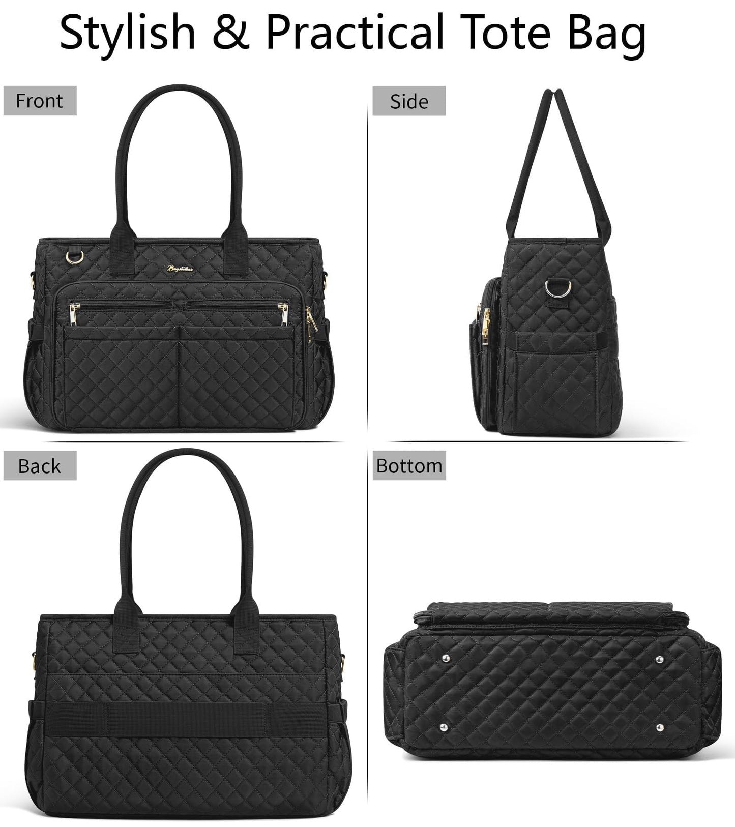 Teacher Tote Bags for Women, 15.6 inch Laptop Work Tote Nurse Bible Bag With Large Cup Holder & Insulated Pocket Quilted Shoulder Handbag Laptop Briefcase for Work, Daily, School, Travel, Gifts