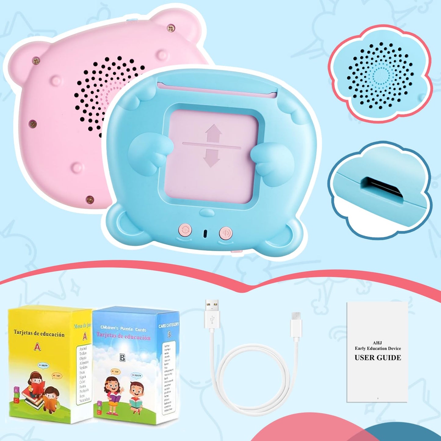 Spanish & English Talking Flash Cards for Toddlers, 510 Sight Words Bilingual Flash Cards, ABC & Number Learning Toys, Montessori Toys, Speech Therapy Toys, Children's Sensory Preschool Birthday Gifts