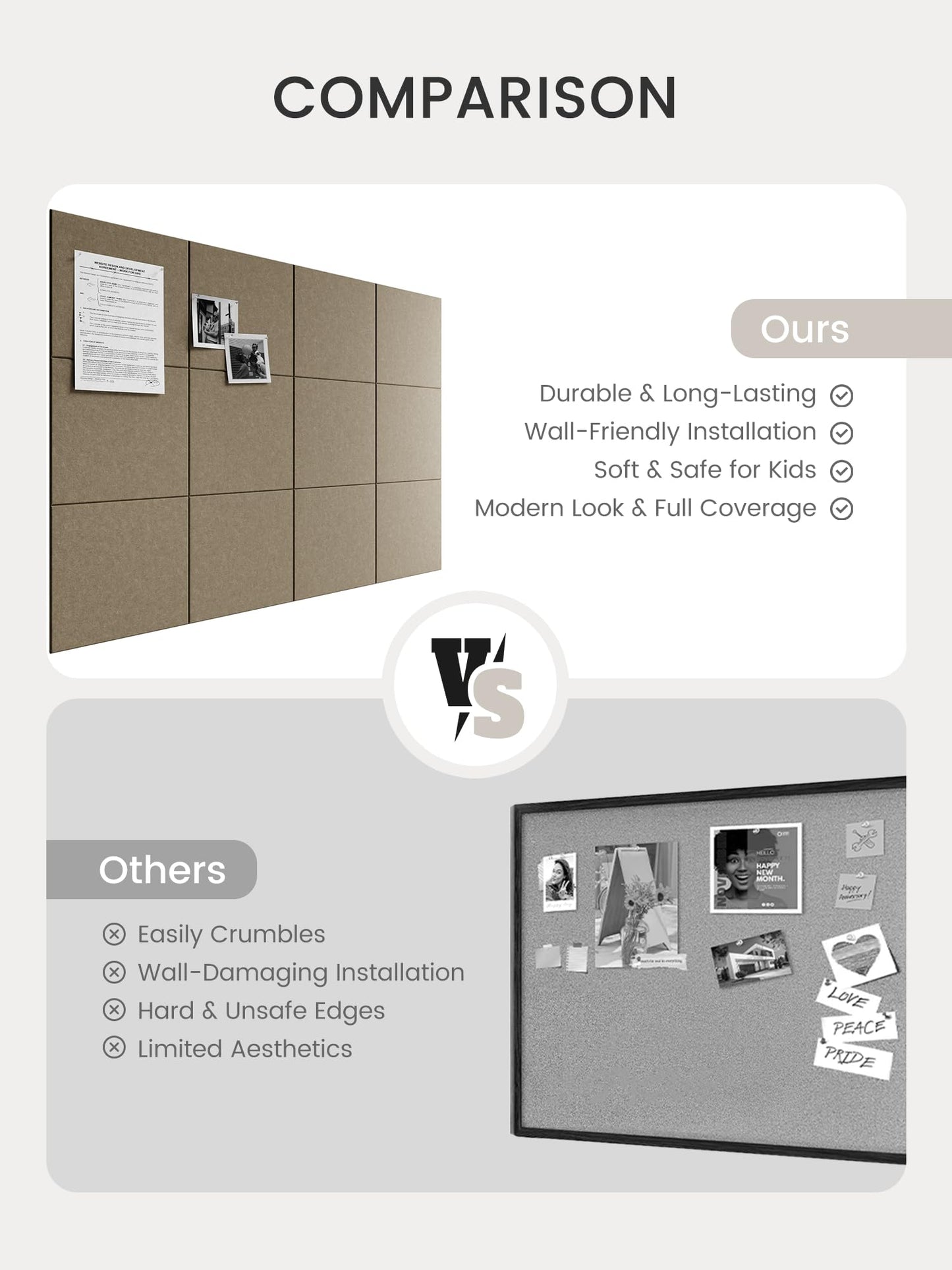 Bumusty Large Cork Board 48" x 36" Alternative - 12 Pack Felt Wall Tiles with 70 Safe Removable Adhesive Tabs, 30 Pushpins, Cork Boards for Walls Pin Board Bulletin Board Office Decor (Earth Brown)