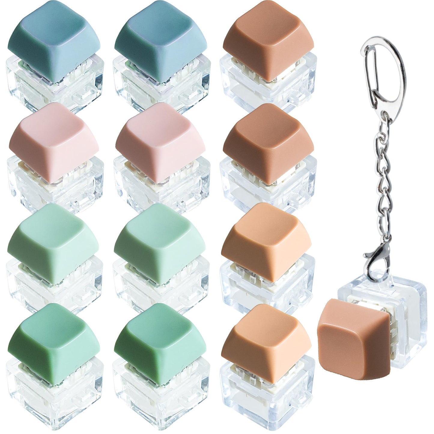12 PCS Morandi Keyboard Fidget Toy for Kis Adult, Fidget Keychain Keyboard Decompression Button Finger Clicker Toys, Button Stress Relief Fidget Gifts Birthday Party Favors Goodie Bag Fillers