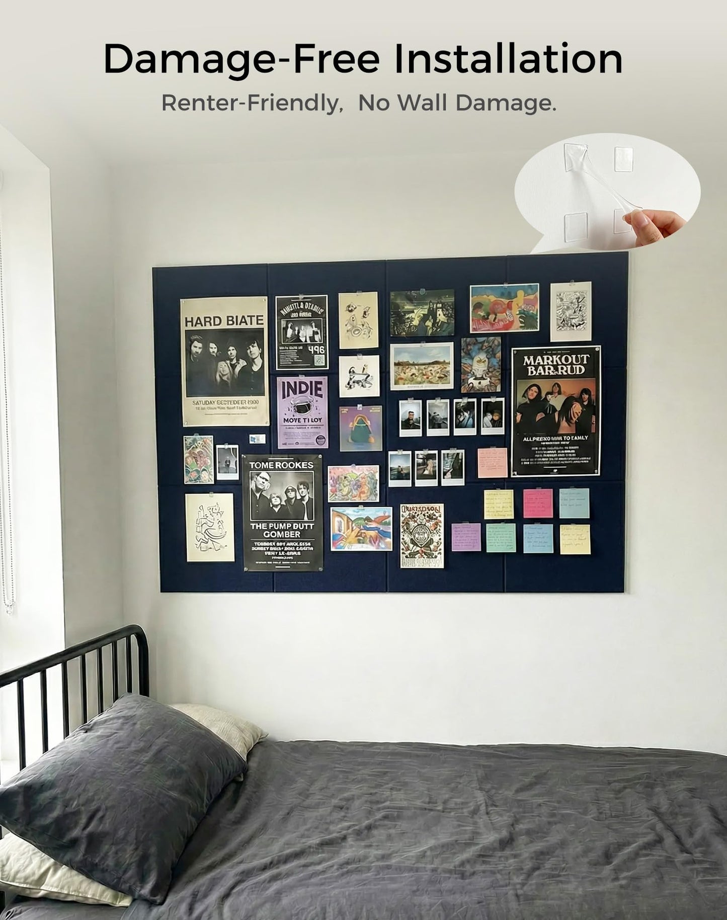 Aothia Felt Bulletin Board Tiles for Wall, 12 Pack Large 48" x 36", Felt Wall Tiles Cork Board Alternative, Adhesive Bulletin Board Tiles for Office, Classroom & Home, Navy Blue