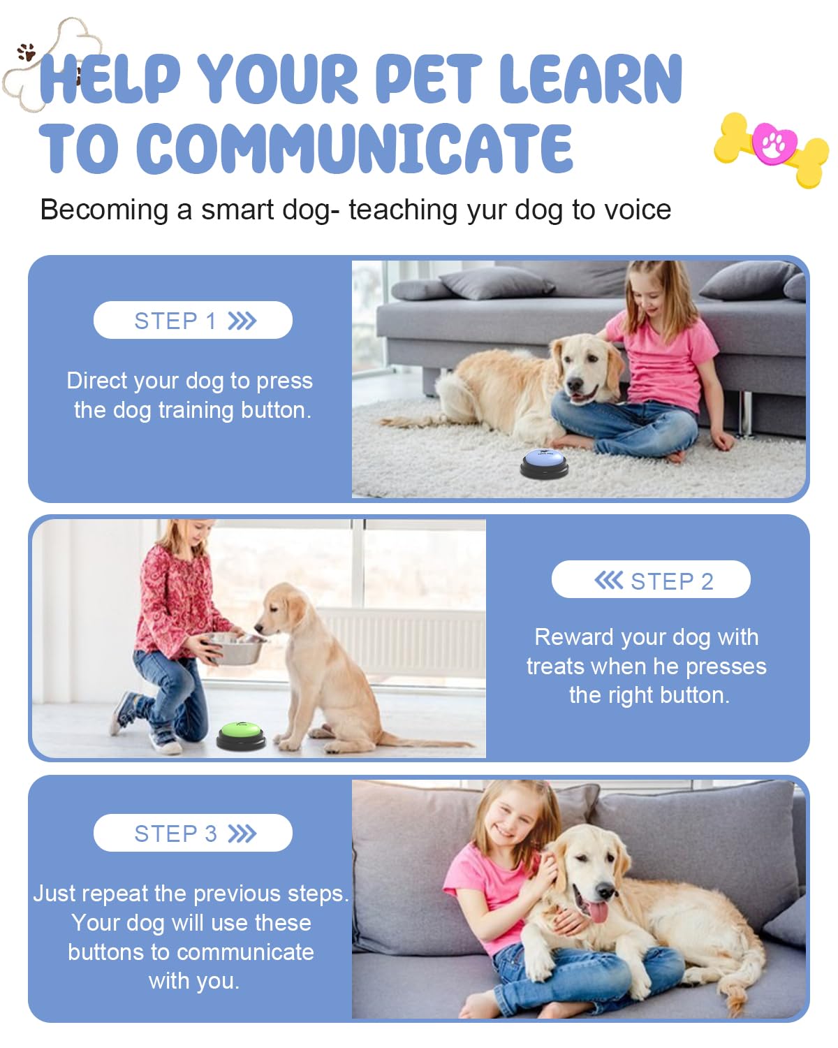 Acools Dog Buttons for Communication, 8 Dog Talking Button Set, 30s Recordable Voice Pet Buzzer Training Buttons, Speaking Button for Dogs with Anti-Slip Dog Buttons Talk Mat and 24 Scene Stickers