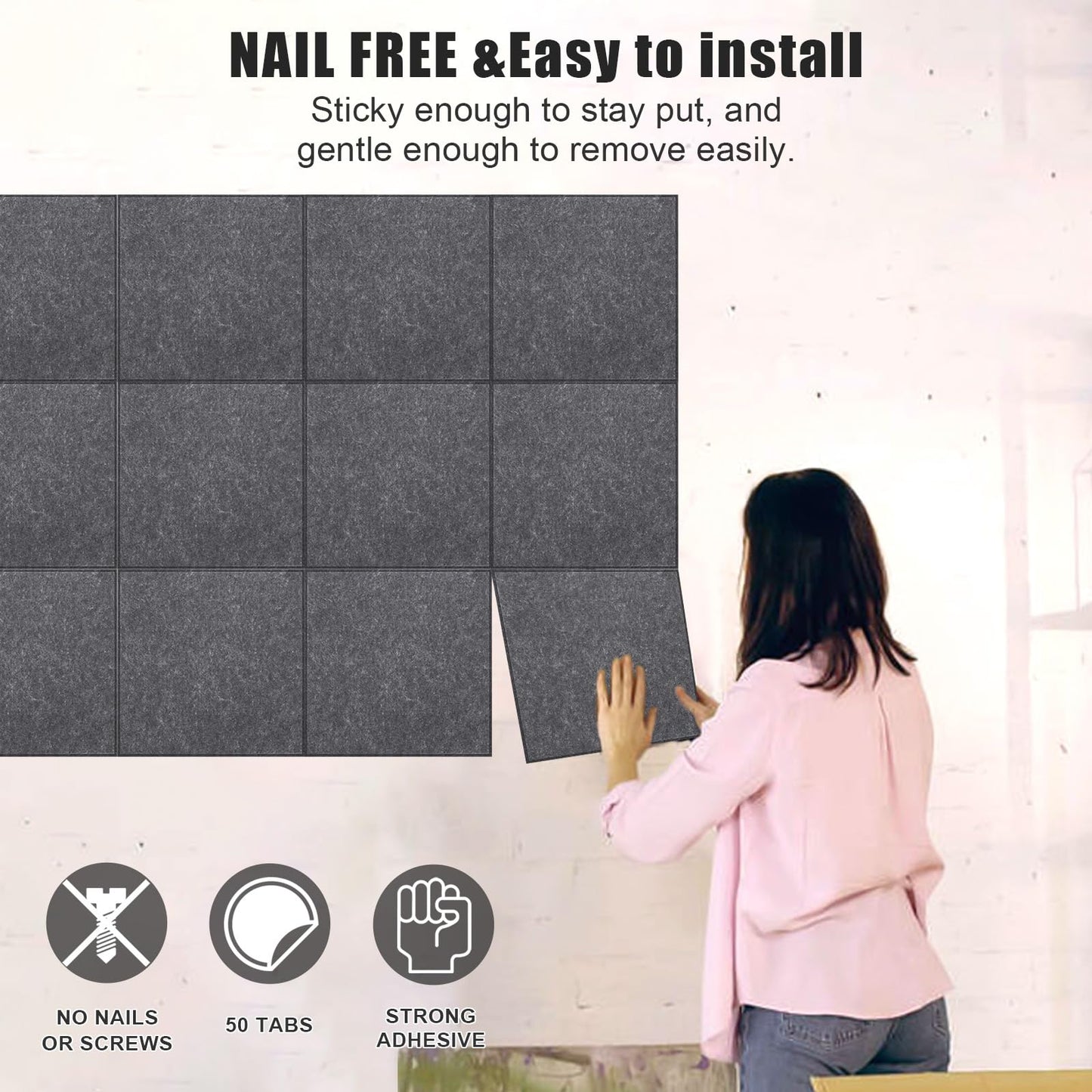 Large Cork Board Alternative 48" X 36" Bulletin Board - 12 Pack Removable Felt Wall Tiles with 30 pushpins, Large Cork Boards for Walls Cork Board for Office Pin Board Tack Board - Dark Gray