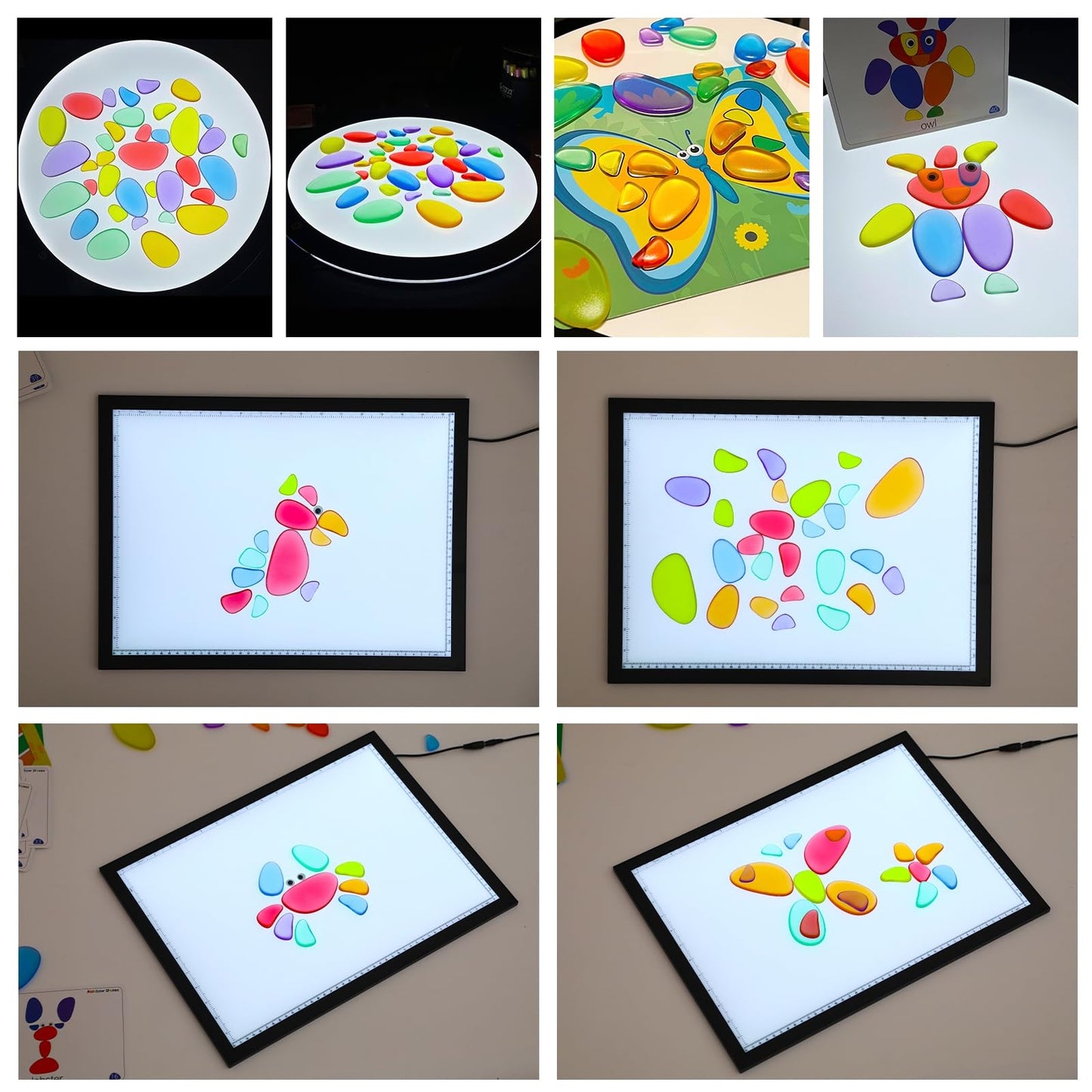 Odoorgames Translucent Math Blocks – 36 Pcs Translucent Pebbles, Rainbow Stones, Light Table Manipulatives, Preschool, Light Table Accessories, Includes 24 Activity Cards