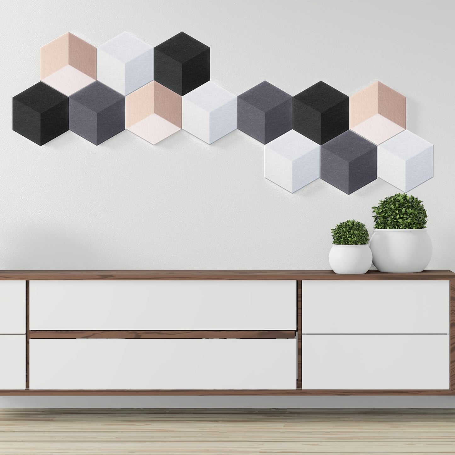 Tegeme Black 16 Pcs 6.7 x 5.9 Inches Hexagon Felt Cork Board Tiles for Walls Back to School Self Adhesive DIY Hexagon Wall Panels Notice Bulletin Board for Office Home Stickers Photos Display