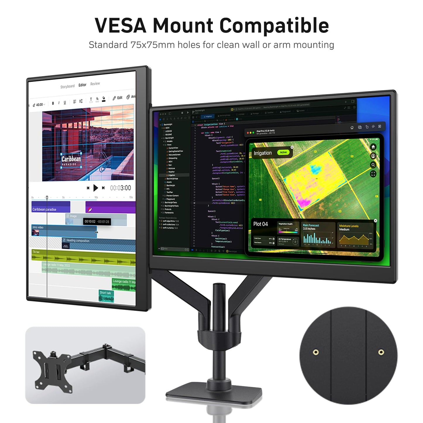 KQC 14 Inch Portable Monitor FHD 1200P, Ultra-Slim USB-C HDMI Plug & Play External Display, 100% sRGB Dual Speakers, Travel Laptop Monitor with Stand for PC Phone Xbox PS4/5