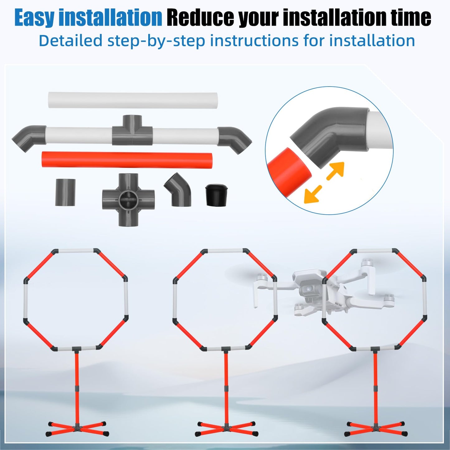 Drone Obstacle Course Kit, 3 Sets of 27” Hoop Size - Large-sized Loop for RC FPV Drone Beginners, Reducing The Risk of Collision, Portable Game Loop Gate System with Separate Storage Bag