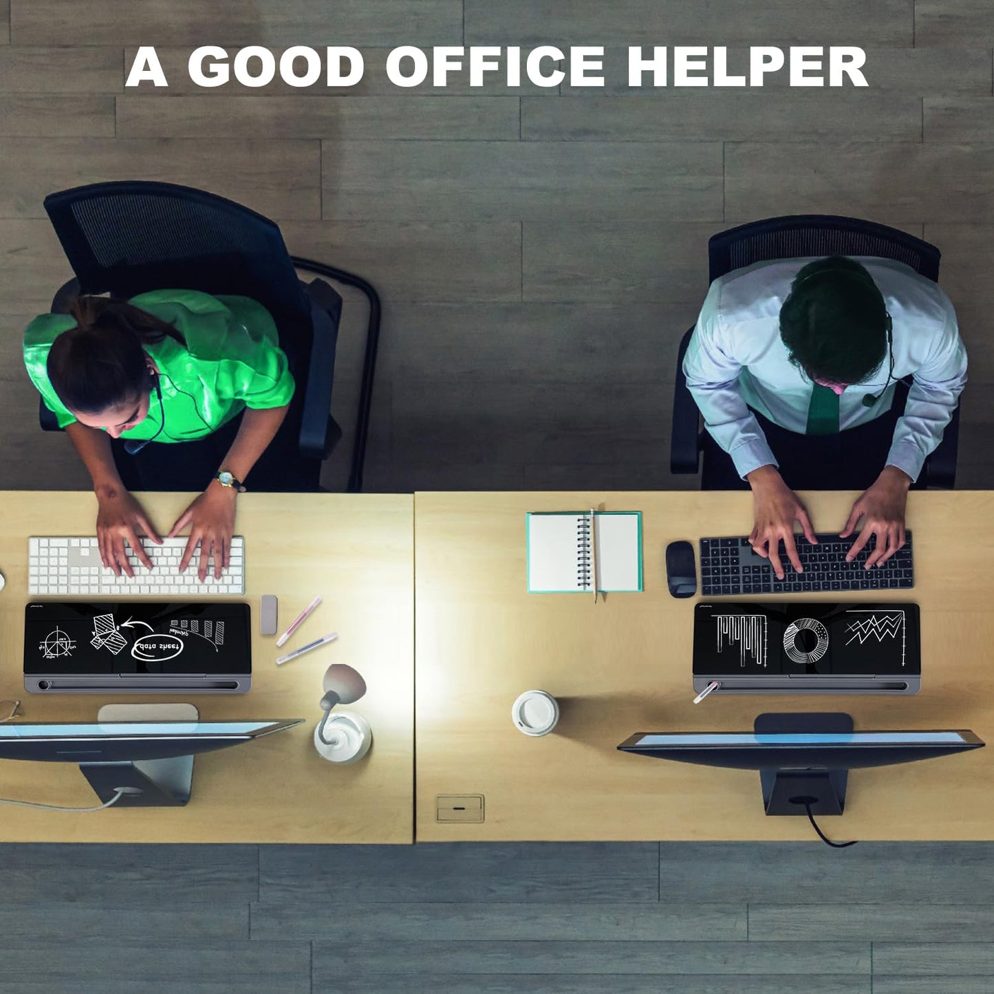 TSJ OFFICE Desktop Whiteboard Dry-Erase-Board - Computer Keyboard Stand White Board Surface Pad with Drawer, Desk Organizers with Accessories for Office, Home, School Supplies - Black&Grey