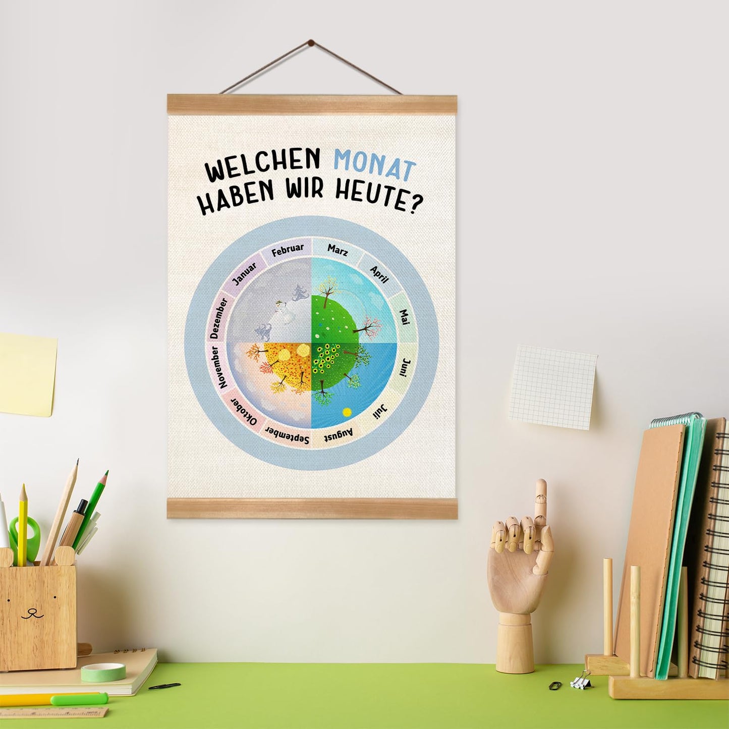 ZTGDA Welchen Monat Haben Wir Heute Calendar Wall Art Poster,Monthly Educational Banner for Classroom,Month and Seasons Wheel for Nursery Kindergarten Playroom Decor, 12x16 Inch(Seasons)