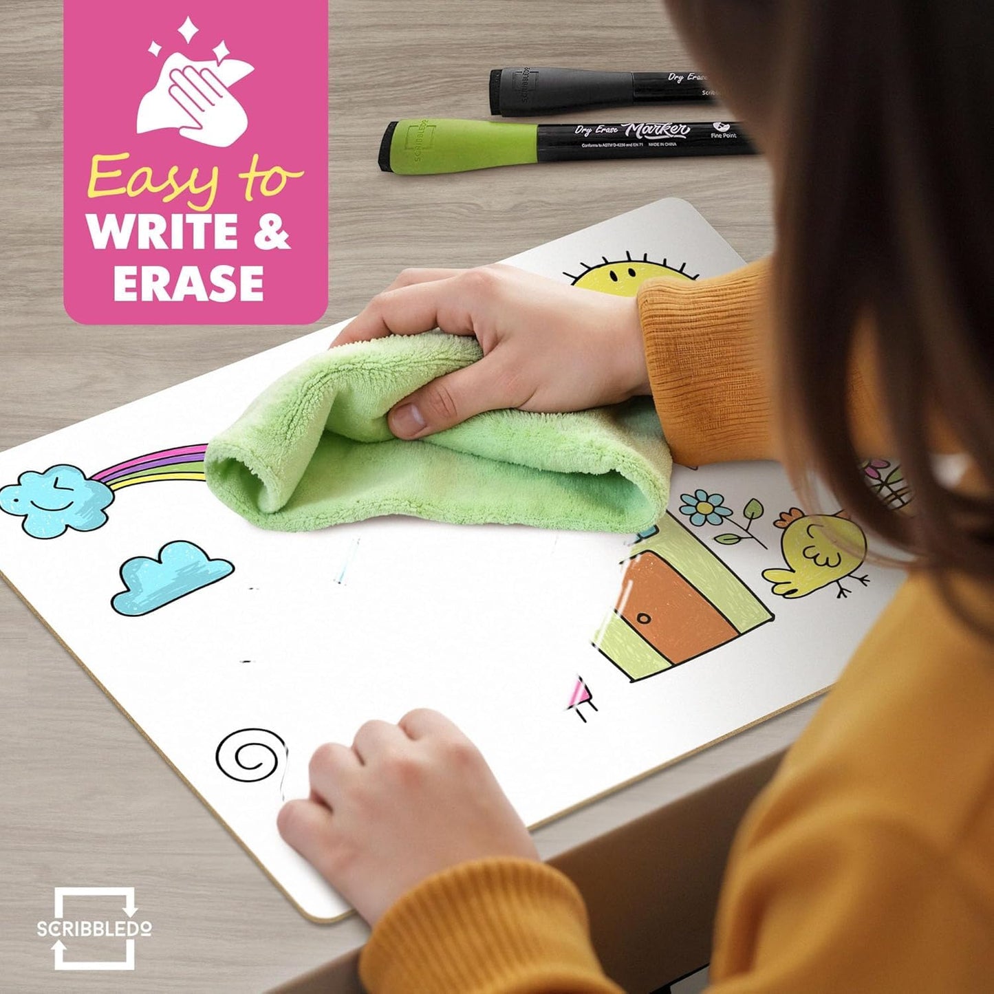 Scribbledo 12 Small White Board Dry Erase Boards Classroom Pack Mini White Boards 9"x12” Double Sided Personal Whiteboards for Students Teachers School Supplies Lapboards Mini Whiteboard Erasers Incl