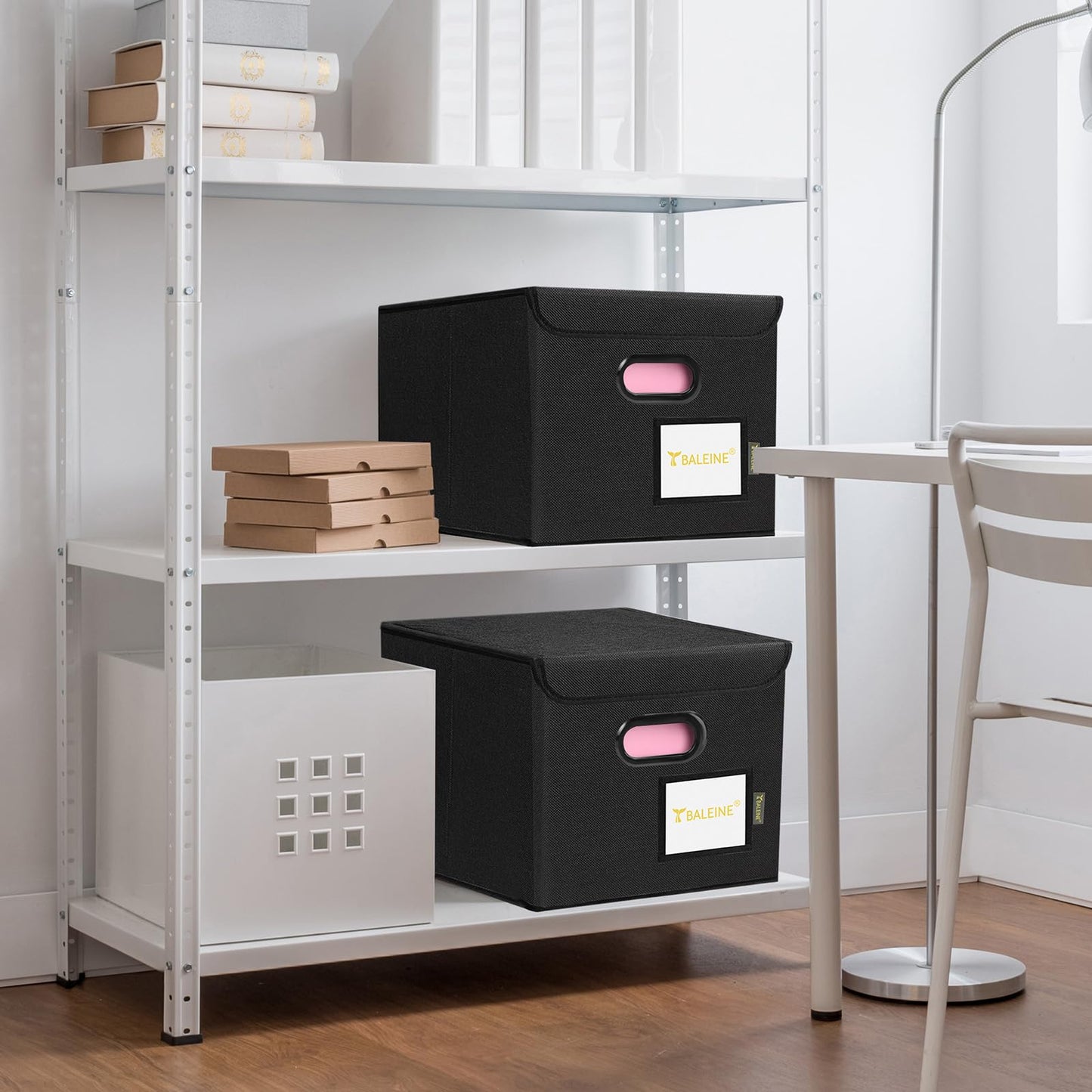 BALEINE File Organizer Box with Lid, Collapsible File Folder Organizer with Plastic Slide, Hanging File Folder Box for Office Document Storage (1 Pack, Black)