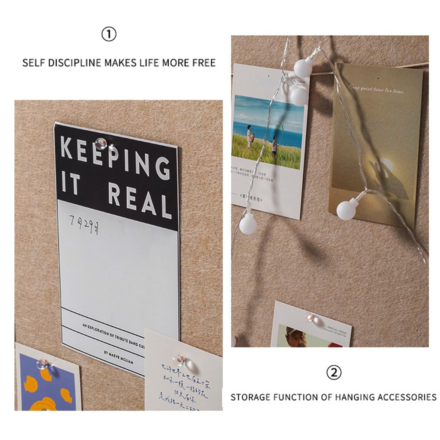 Foldable Large Bulletin Board, 72x48 Inches Cork Board Alternative, Large Felt Board Decorative Pin Board for Wall, Foldable Photo Board Self-Adhesive Vision Board with 36 Pushpins Khaki