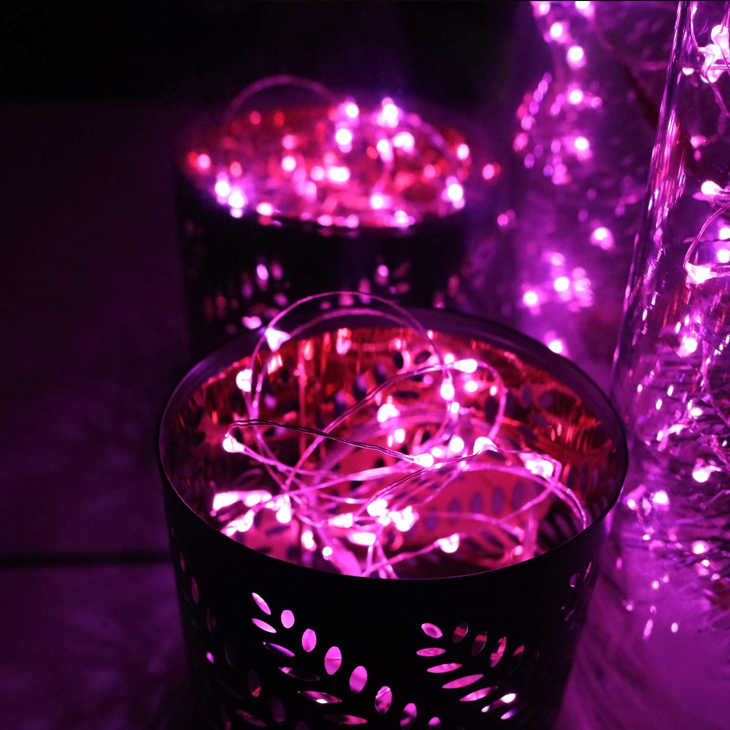 OakHaomie Fairy String Lights - 6-Pack, 7ft, Pink, Copper Wire, 20 Micro LEDs, CR2032 Batteries Included, Wedding/Party Decor