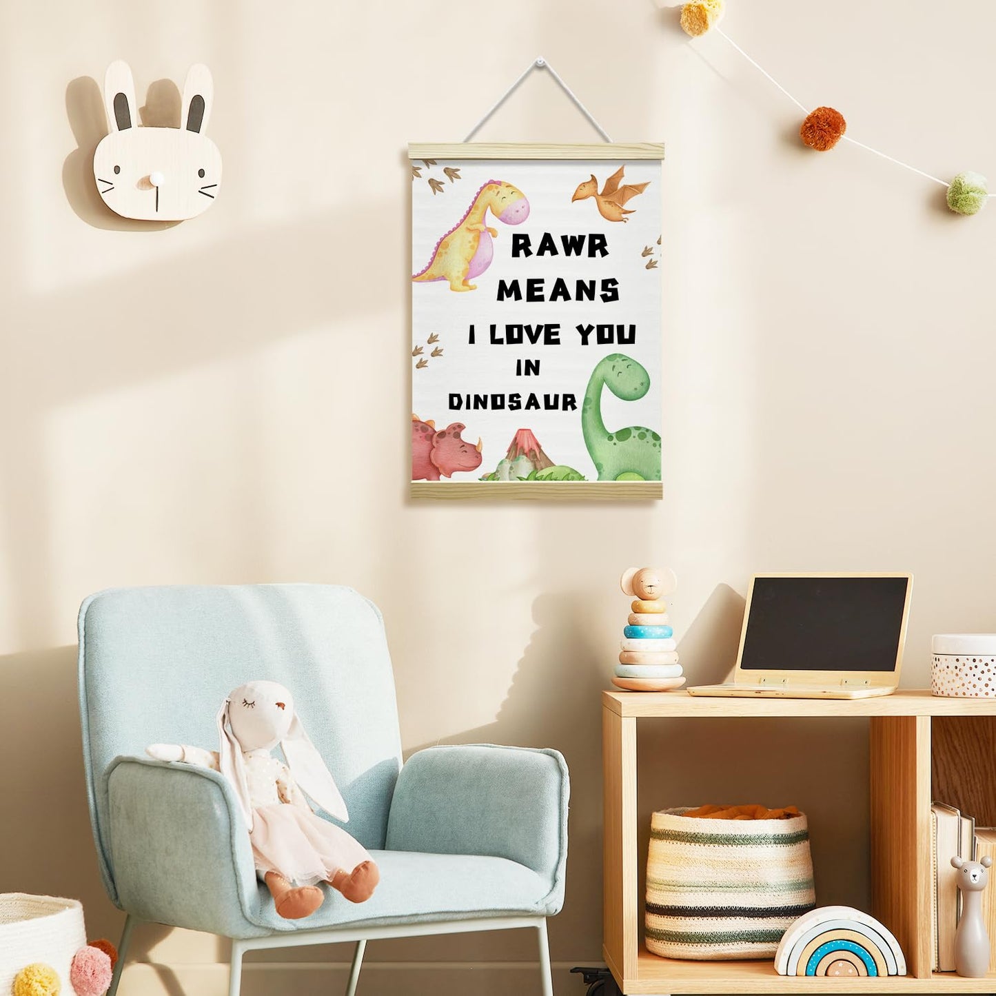 Nopoben Dinosaurs Poster Hanger Frame, Dinosaurs Wall Art With Wooden Poster Hanger, Boys Room Wall Decor, Boys Playroom Kids Toddler Room Decor(12x16 Inches)-31