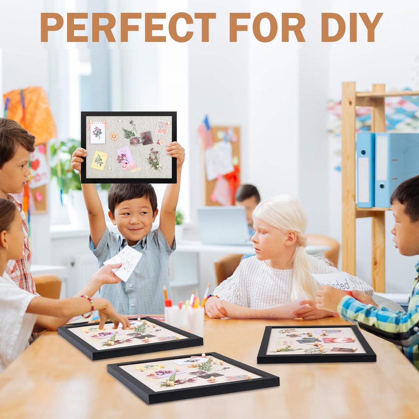 Teling 9 Pack Wood Bulletin Boards with Linen 12''x 16'' Cork Board for Walls with 90 Pushpin Decorative Wood Framed Display for School Office Home Decor (Black)