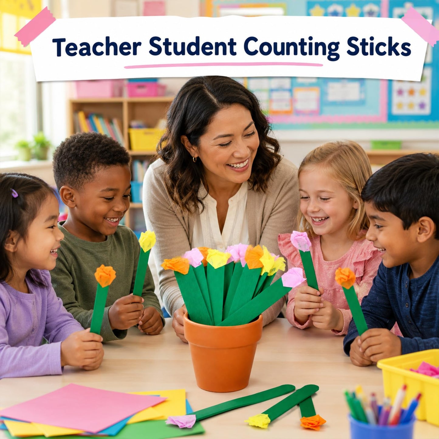 Chunful 72 Flip Name Sticks with Storage Pot Talking Flip Name Stick Counting for Classroom Back to School Management Teacher Essential Student Grouping Tally Educational and Learning Supply(Fresh)