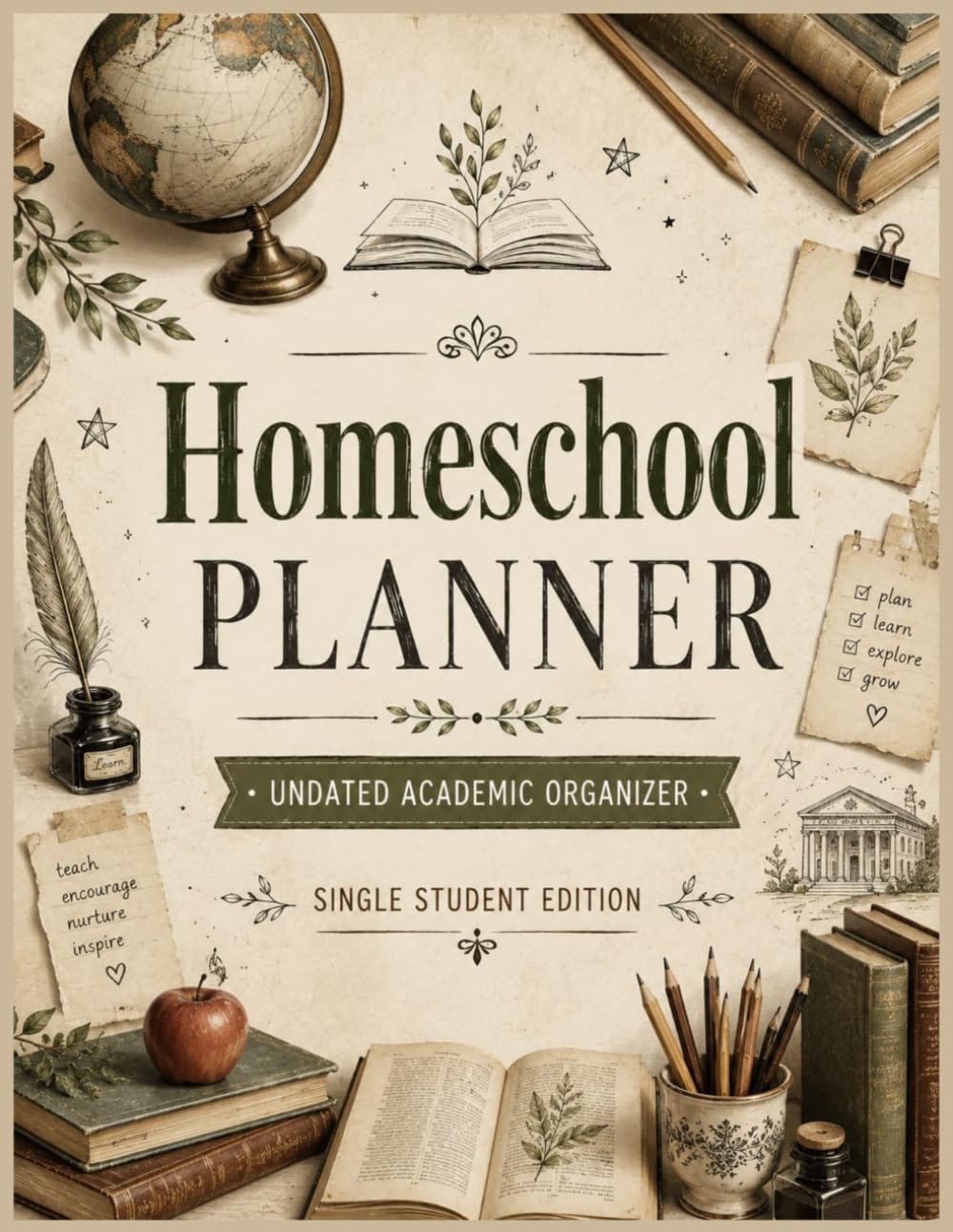Homeschool Planner: Undated Academic Organizer for One Student: Year-long planning workbook with lesson coordination, daily presence tracking, reading ... evaluation sheets, and curriculum structure