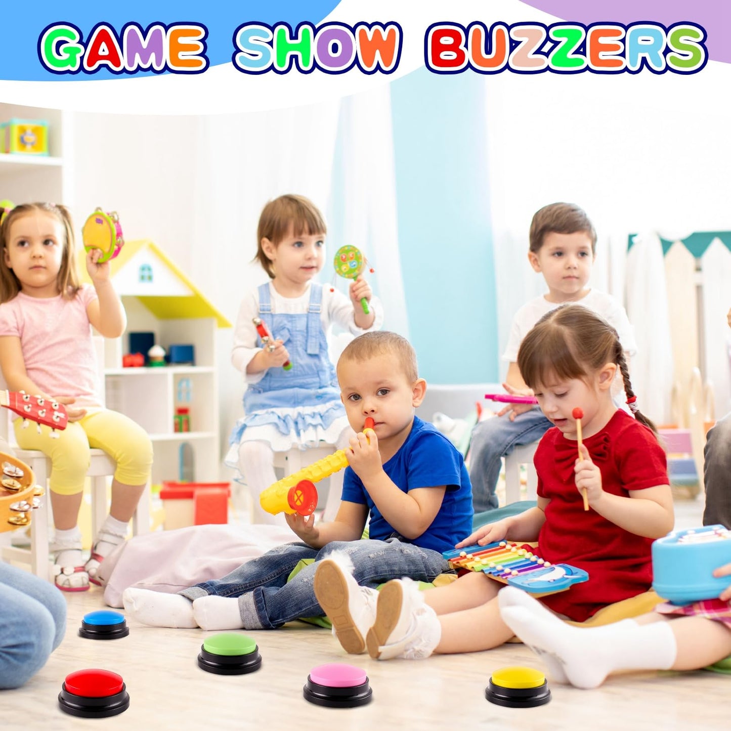 Ovveroche 6 Pieces Recordable Answer Buzzers Button Answer Buzzers Game Show Buzzer Recordable Button Classroom Buzzers Perfect for Study Office Home and Pet Buttons Training Toy