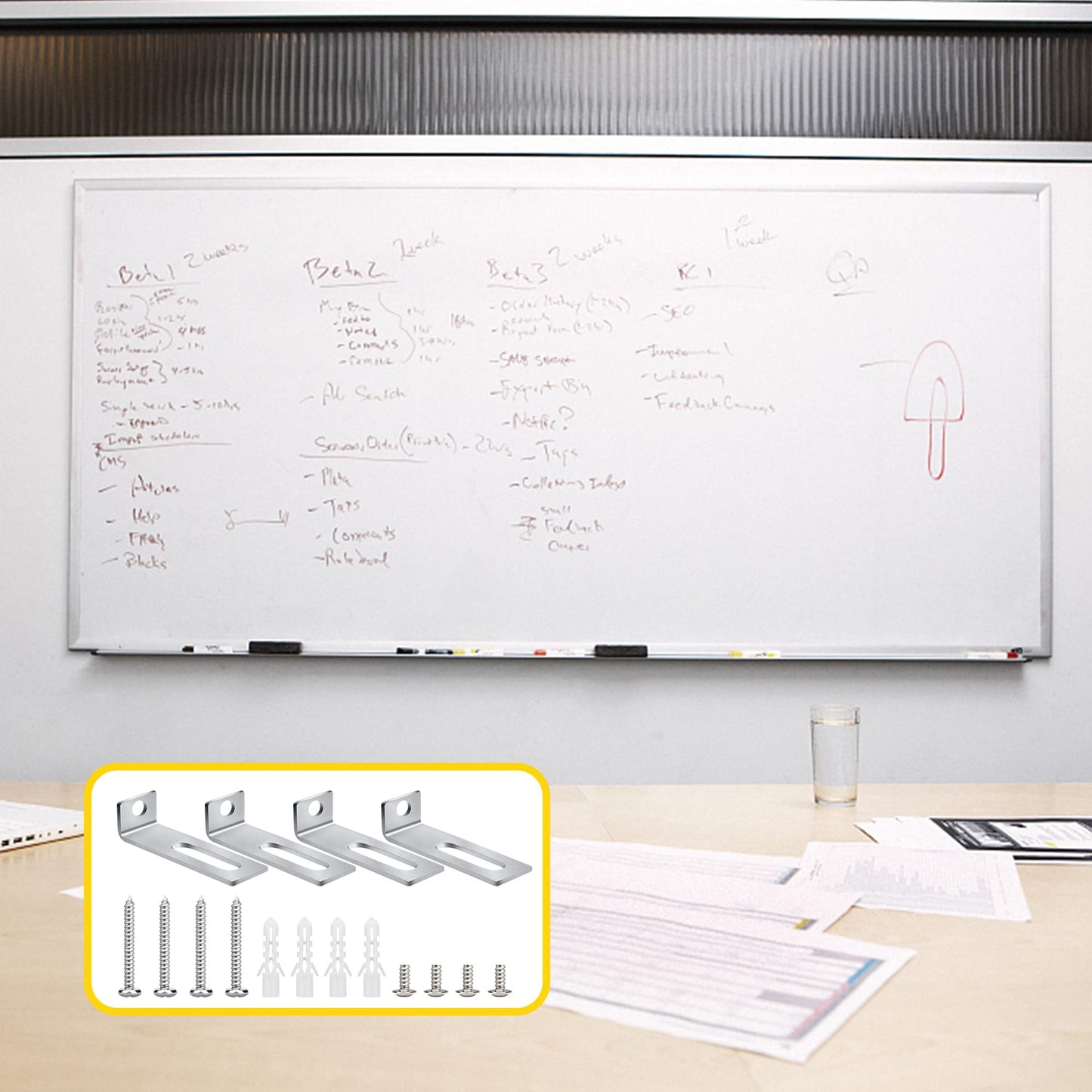 30 Set White Board Mounting Hardware,Whiteboard Hanging Brackets, White Board Installation Kit Includes Hanger Supports, Screws and Expansion Tube for Hanging Whiteboard Office Supplies (38*16*12mm)