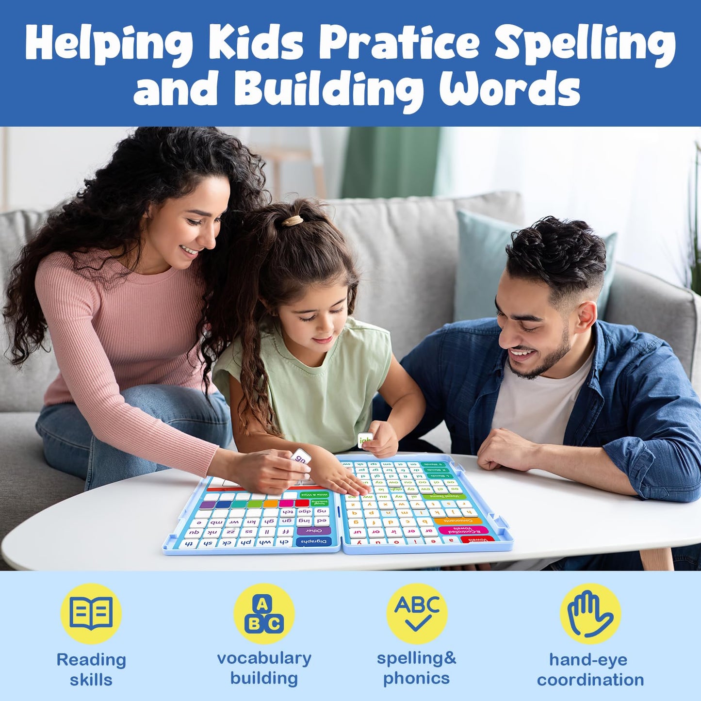 Aizweb Phonics Magnetic Letter Tiles,All-in-one Magnetic Phonics Kit,Reading &Spelling Games with Dry-Erase Boards&Storage Case,Phonics Games for Preschool Pre k& Kindergarten Classroom Learning