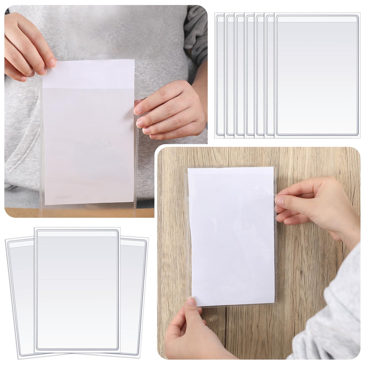 Geyee 60 Pcs 5 x 8 Inch Self Adhesive Shop Ticket Holders Clear Plastic Sleeves Adhesive Labeling Pockets Job Ticket Holders Work Order Peel Stick Display Pockets for Office Planners Document Card