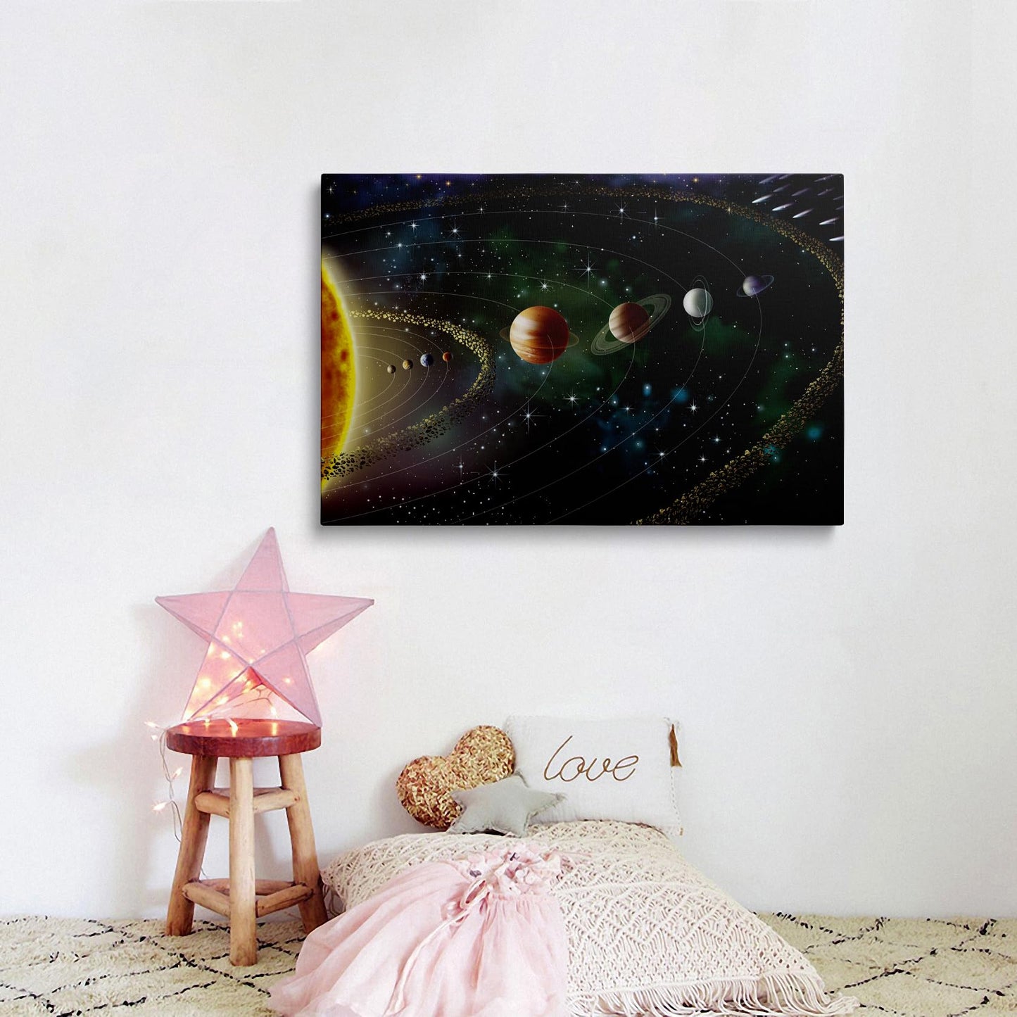 Framed Cool Space Theme Galaxy Astronomy Canvas Wall Art Universe Solar System Poster Planets Decor For Kids Living Room Bedroom Home Office Artwork Gift Ready To Hang(16x24 Inches)