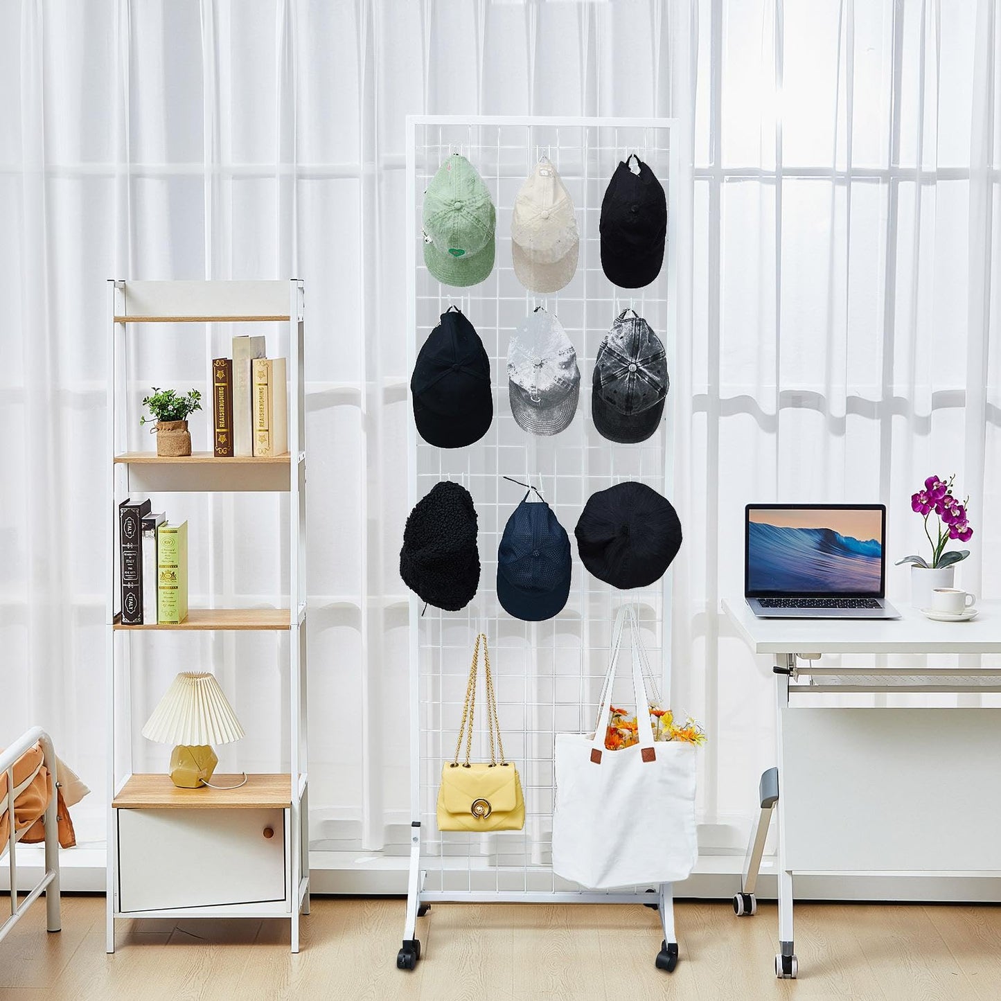 Blulu 4 Pcs Standing Grid Panels Tower, 2' x 6' T Base Grid Wall Display Racks Freestanding Vendor Events Display Racks Kit for Home Retail Trade Show Arts Craft Fair (White)